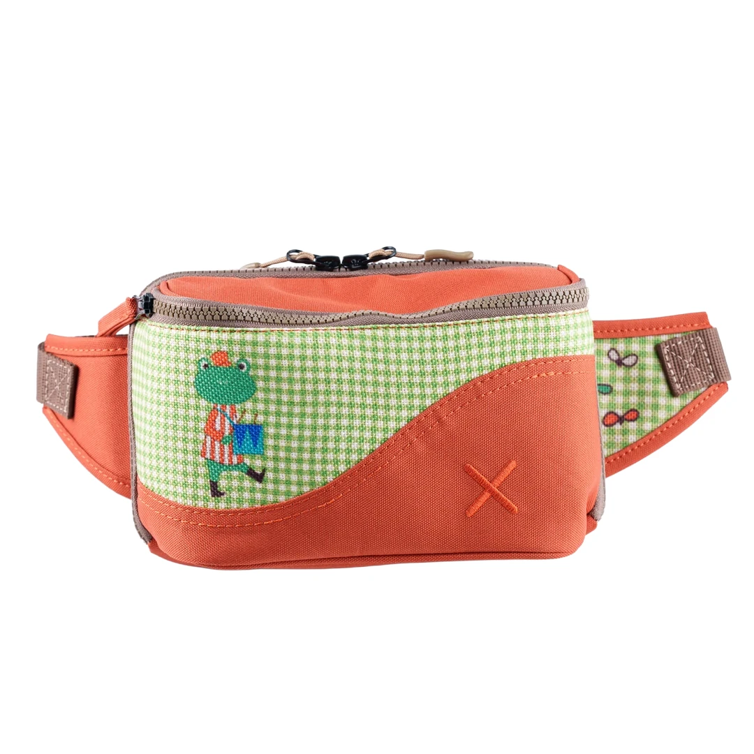 Turuncu Kurbağa Desenli Kanvas Unisex Göğüs ve Bel Çantası