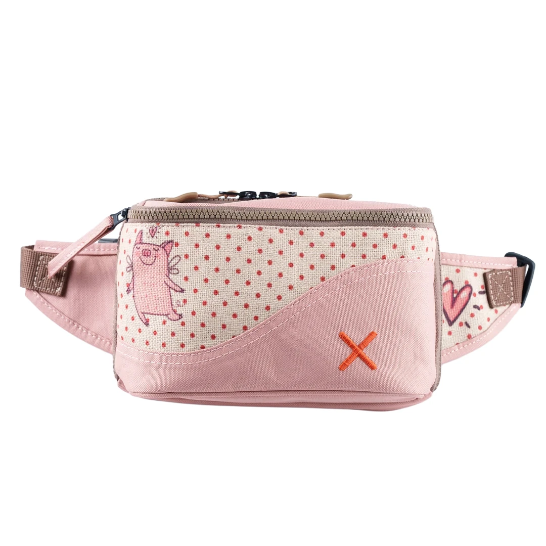 Pembe Domuz Desenli Kanvas Unisex Göğüs ve Bel Çantası