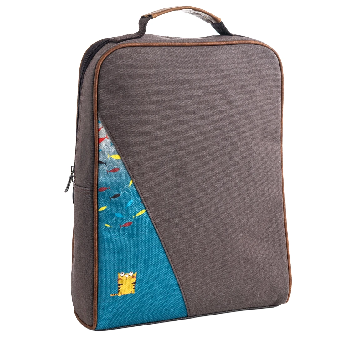 Antrasit Kedi Desenli Üçgen Laptop & Sırt Çantası