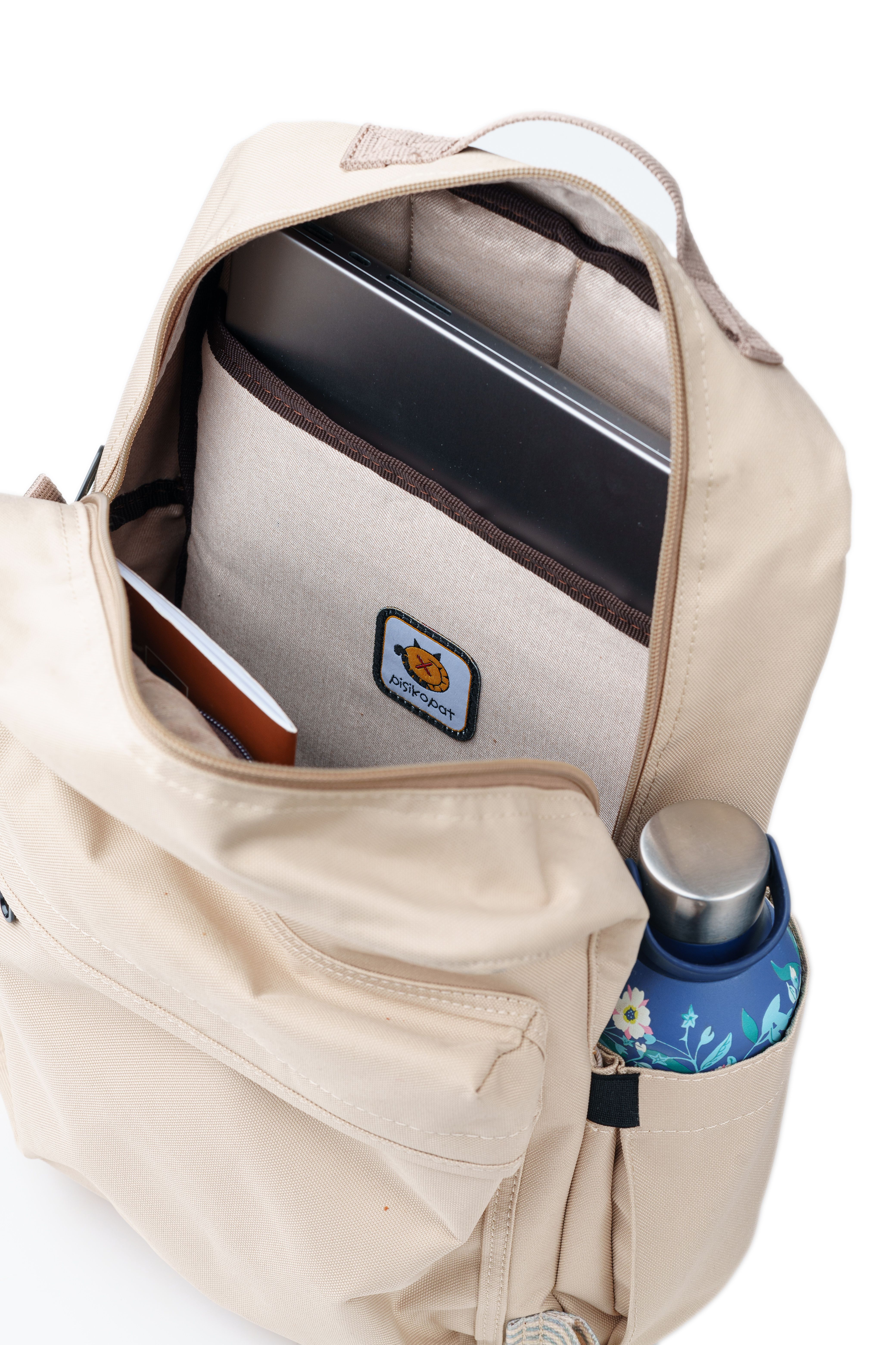 Turuncu Kuş Desenli Kanvas Unisex Sırt Çantası