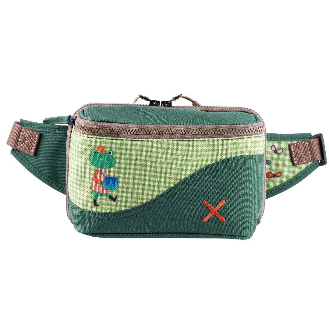 Yeşil Kurbağa Desenli Kanvas Unisex Göğüs ve Bel Çantası