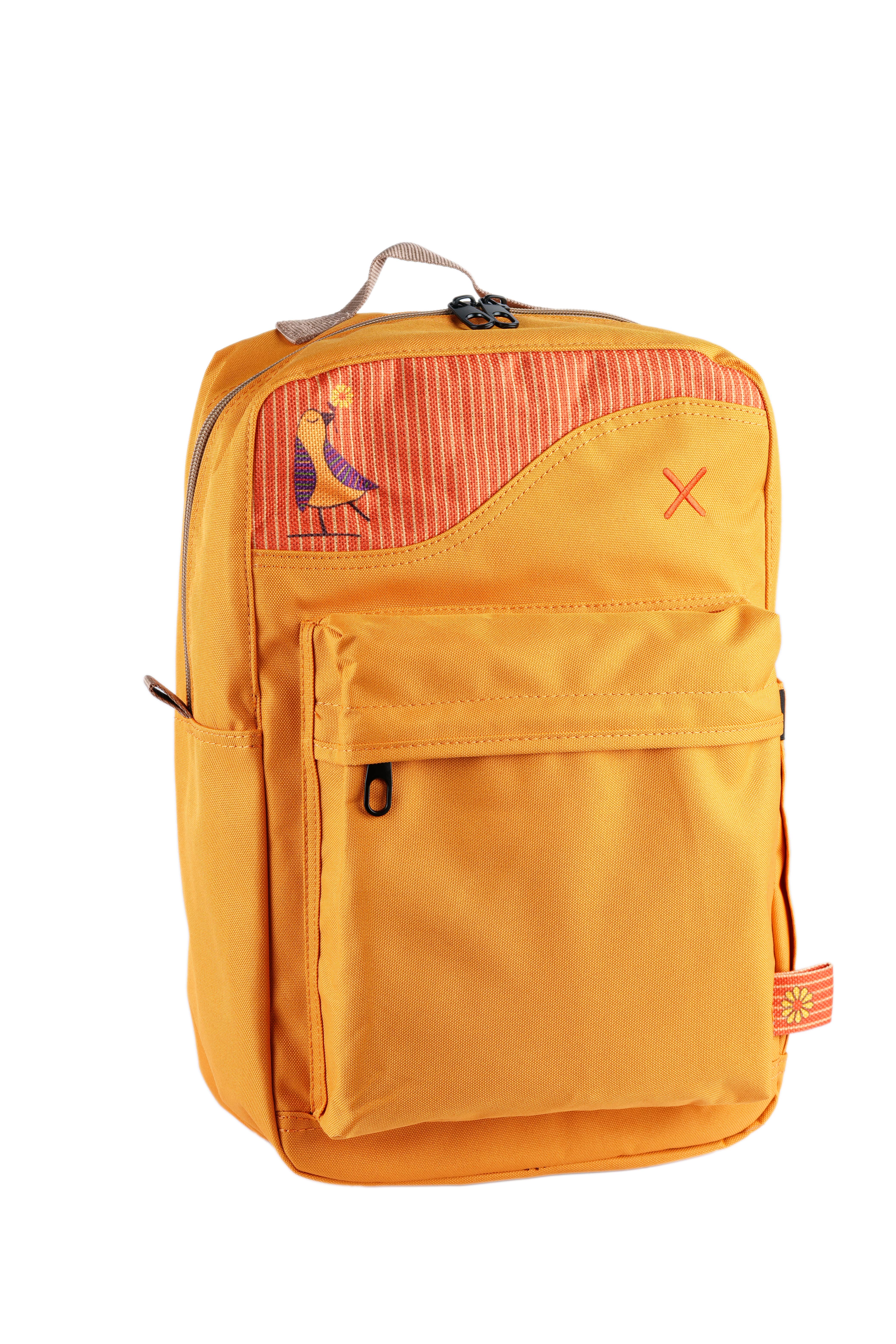 Sarı Kuş Desenli Kanvas Unisex Sırt Çantası