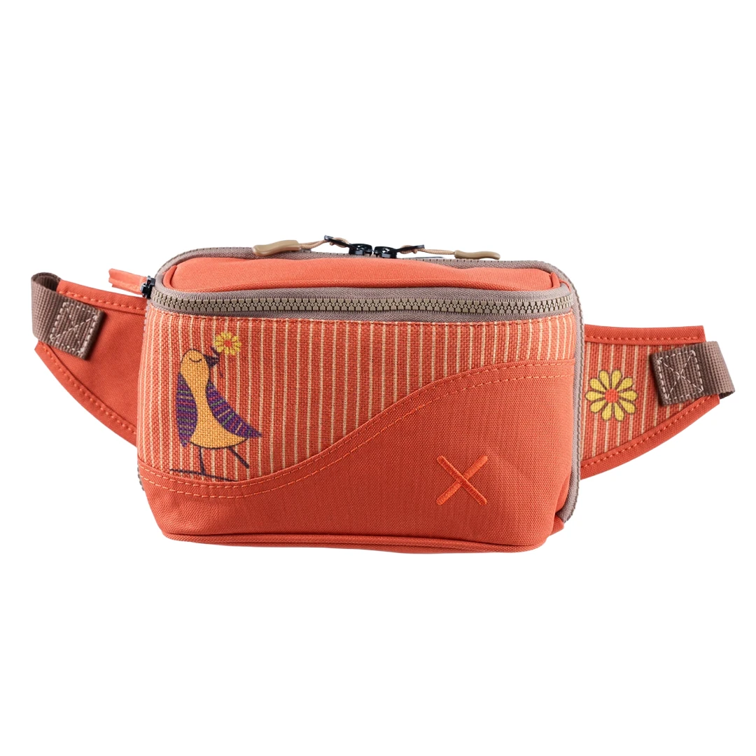 Turuncu Kuş Desenli Kanvas Unisex Göğüs ve Bel Çantası