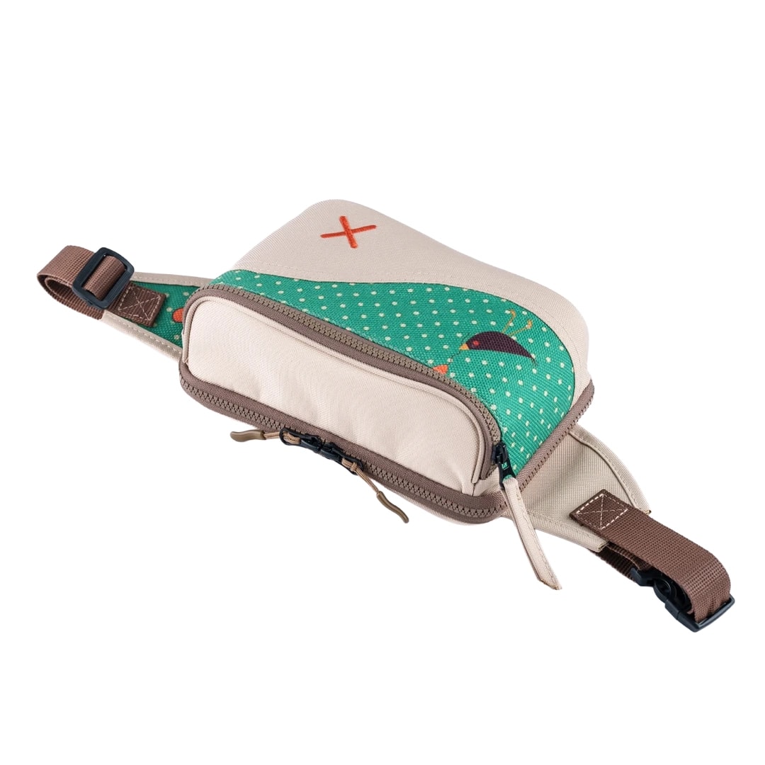 Krem Rengi Karga Desenli Kanvas Unisex Göğüs ve Bel Çantası