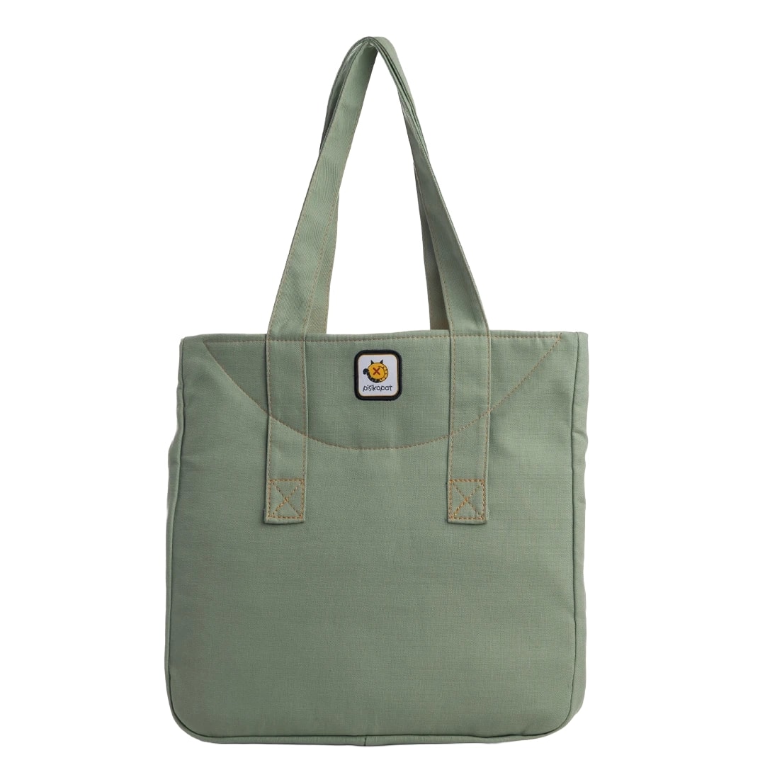 Su Yeşili Karga Desenli Canvas Kumaş Omuz Çantası