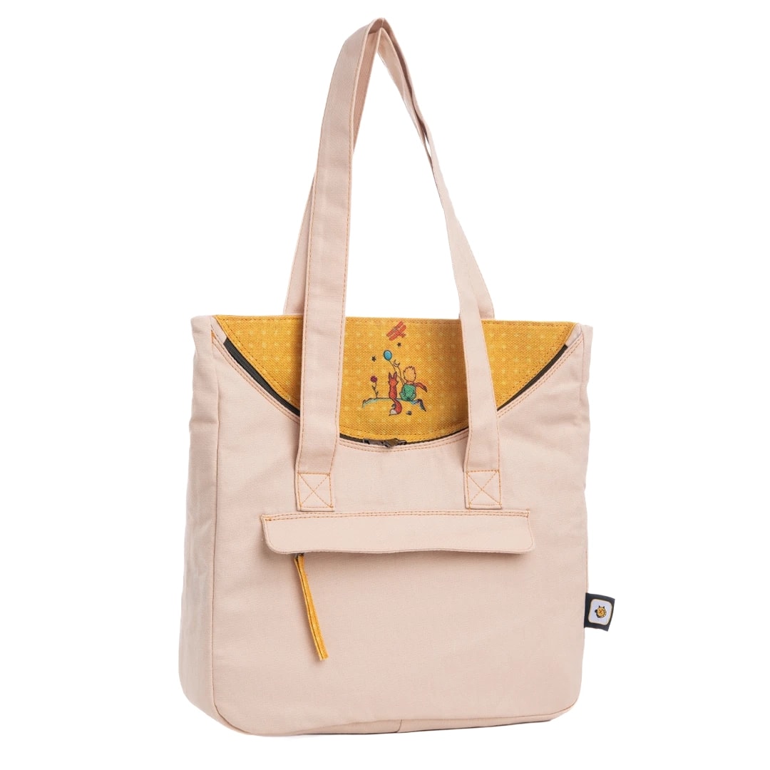 Krem Küçük Prens Desenli Canvas Kumaş Omuz Çantası