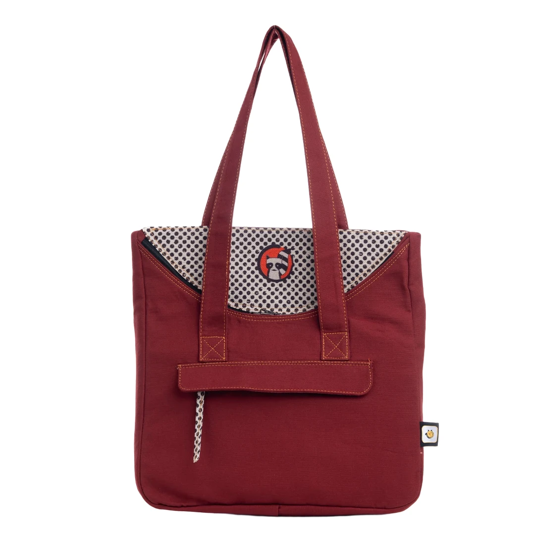 Bordo Rakun Desenli Canvas Kumaş Omuz Çantası