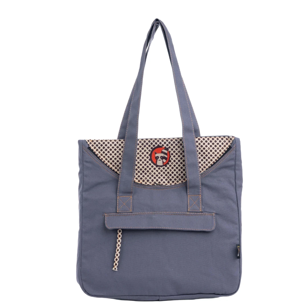 Gri Rakun Desenli Canvas Kumaş Omuz Çantası