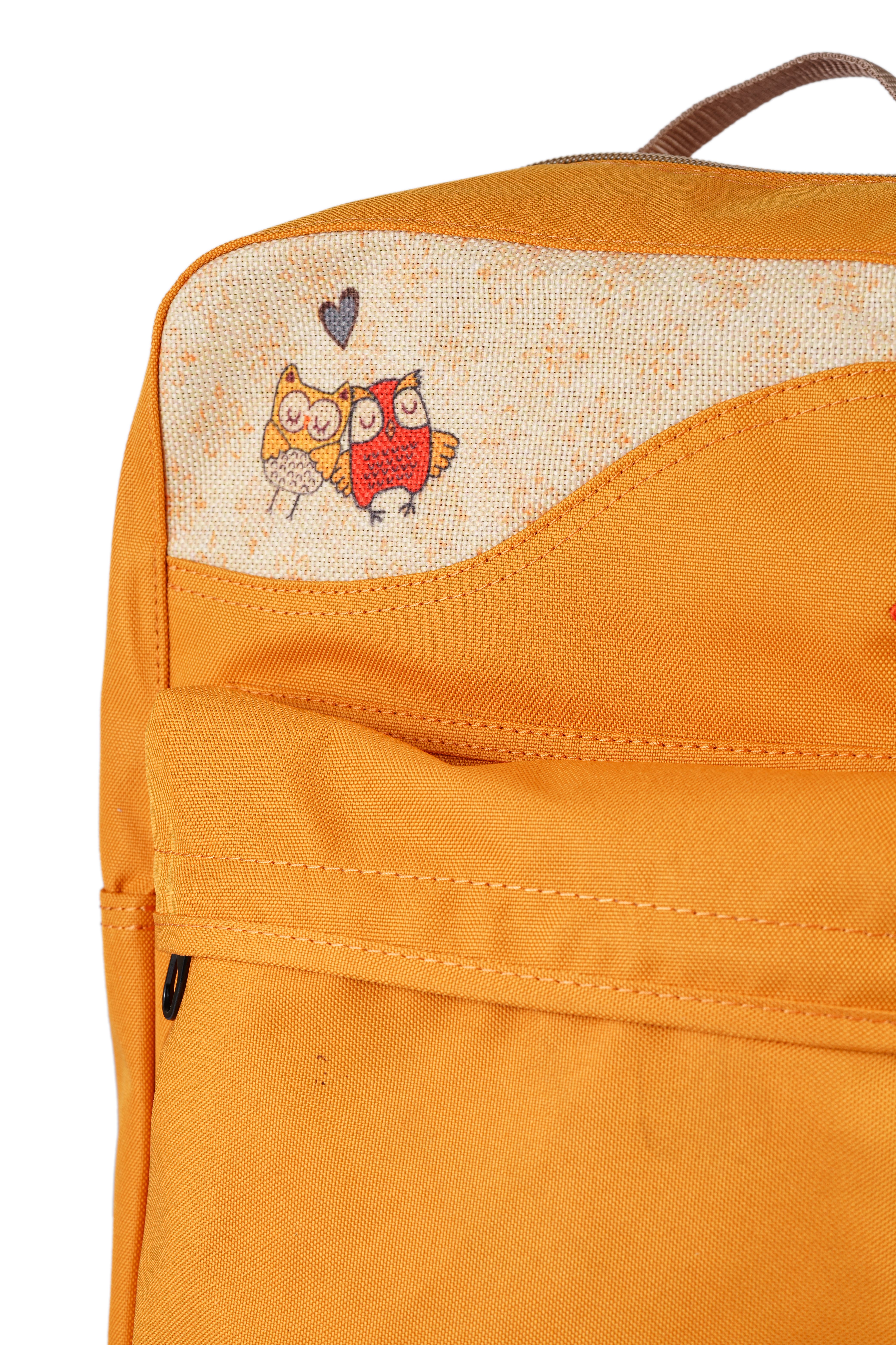 Sarı Baykuş Desenli Kanvas Unisex Sırt Çantası