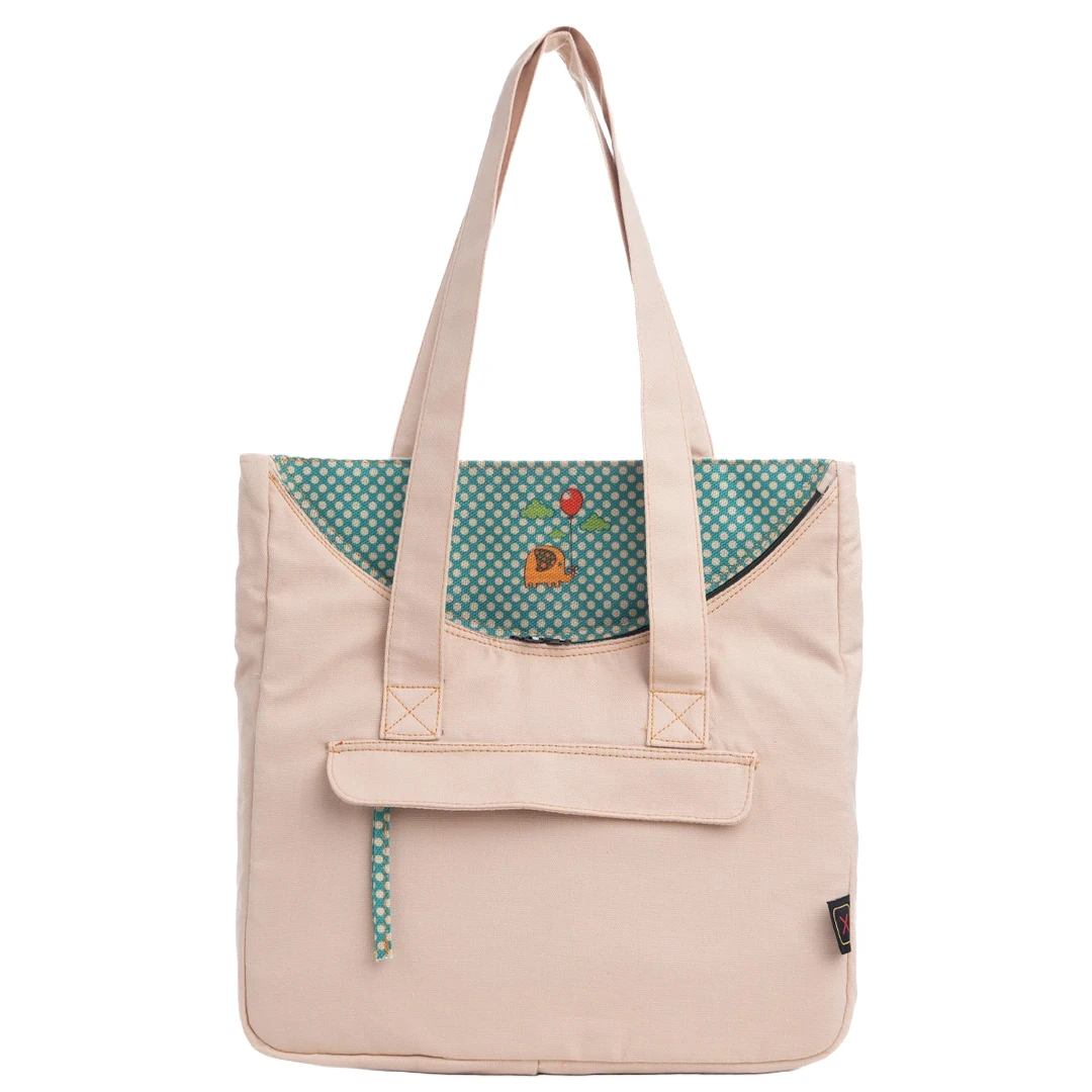 Krem Fil Desenli Canvas Kumaş Omuz Çantası