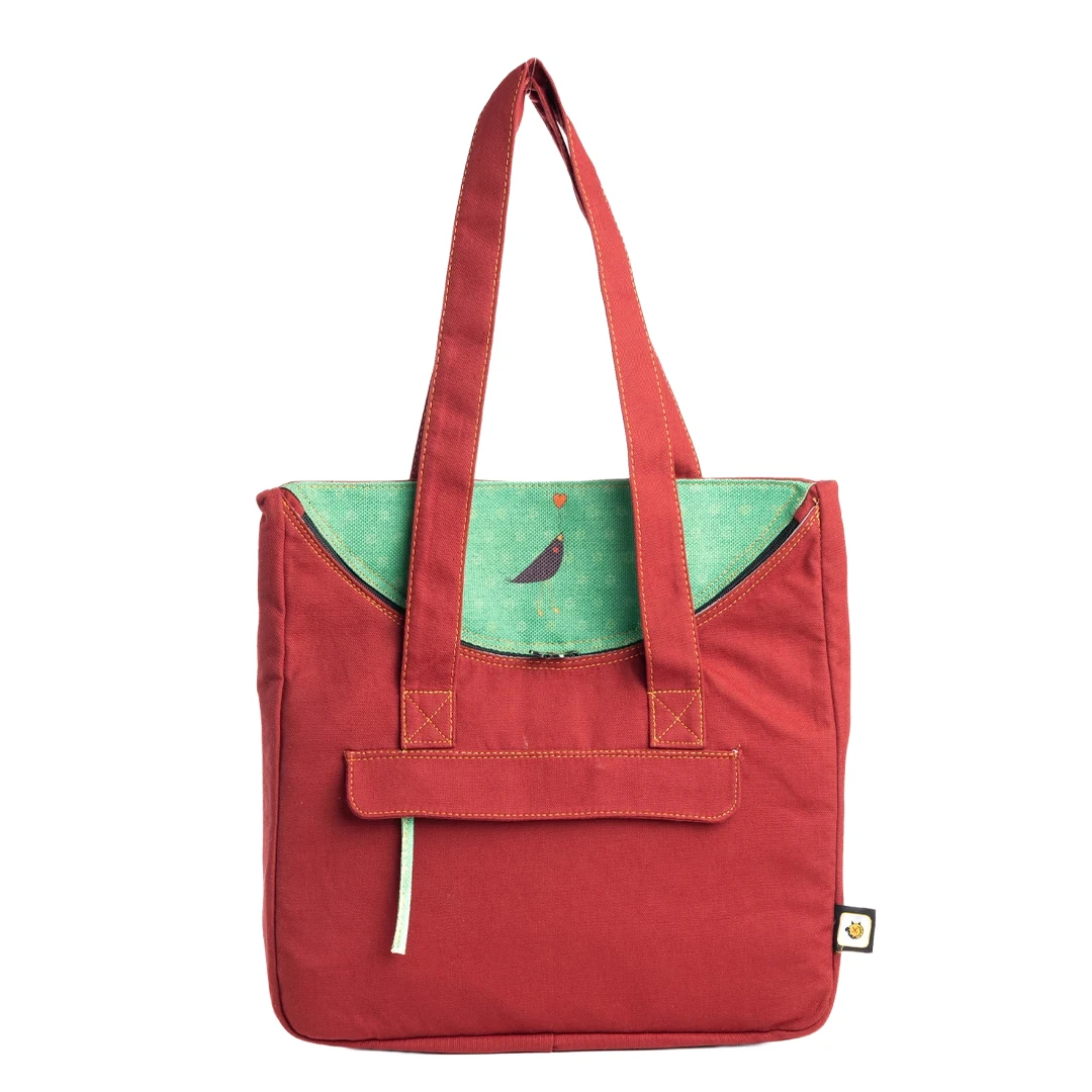 Bordo Karga Desenli Canvas Kumaş Omuz Çantası