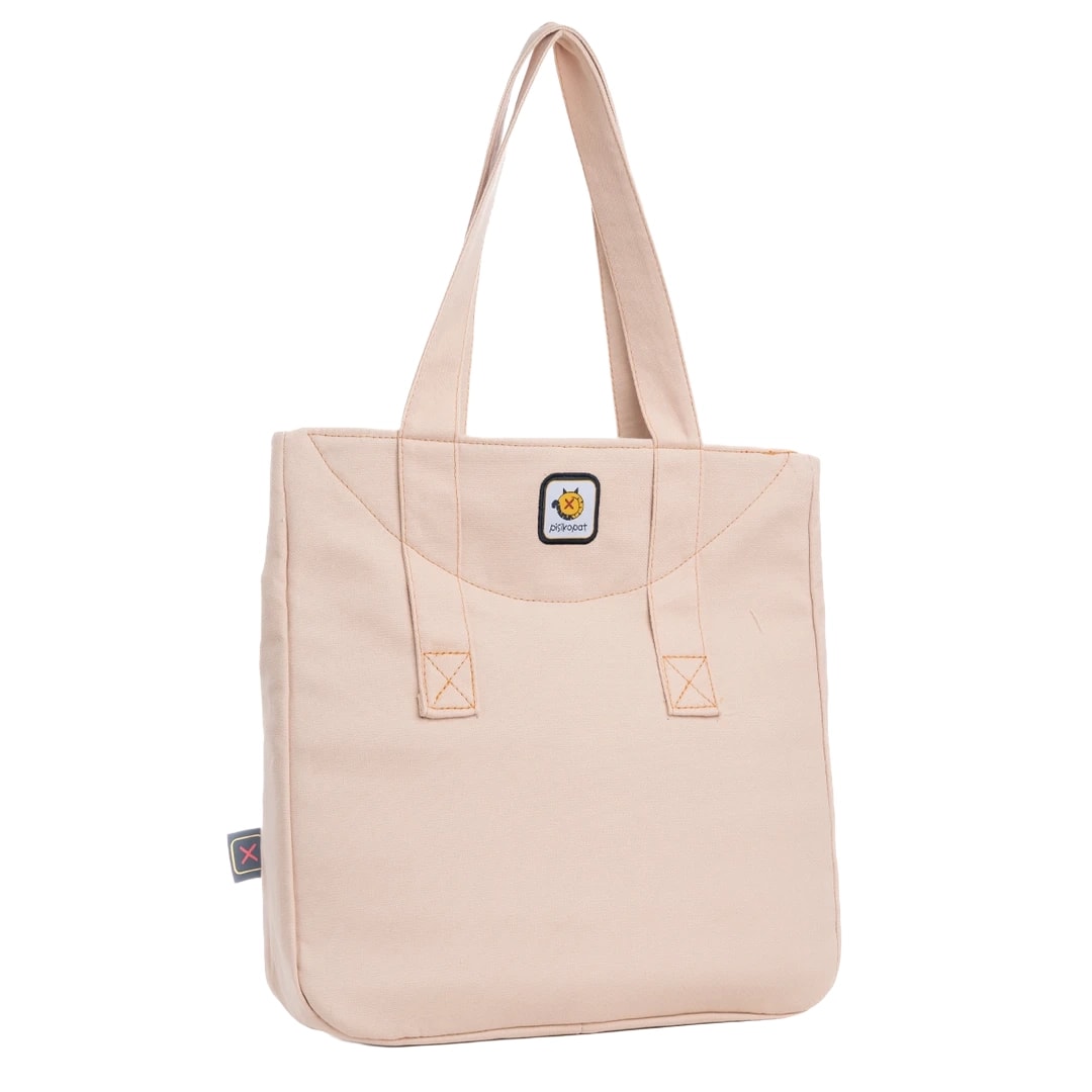 Krem Fare Desenli Canvas Kumaş Omuz Çantası