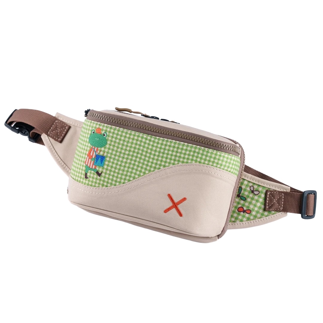 Krem Rengi Kurbağa Desenli Kanvas Unisex Göğüs ve Bel Çantası