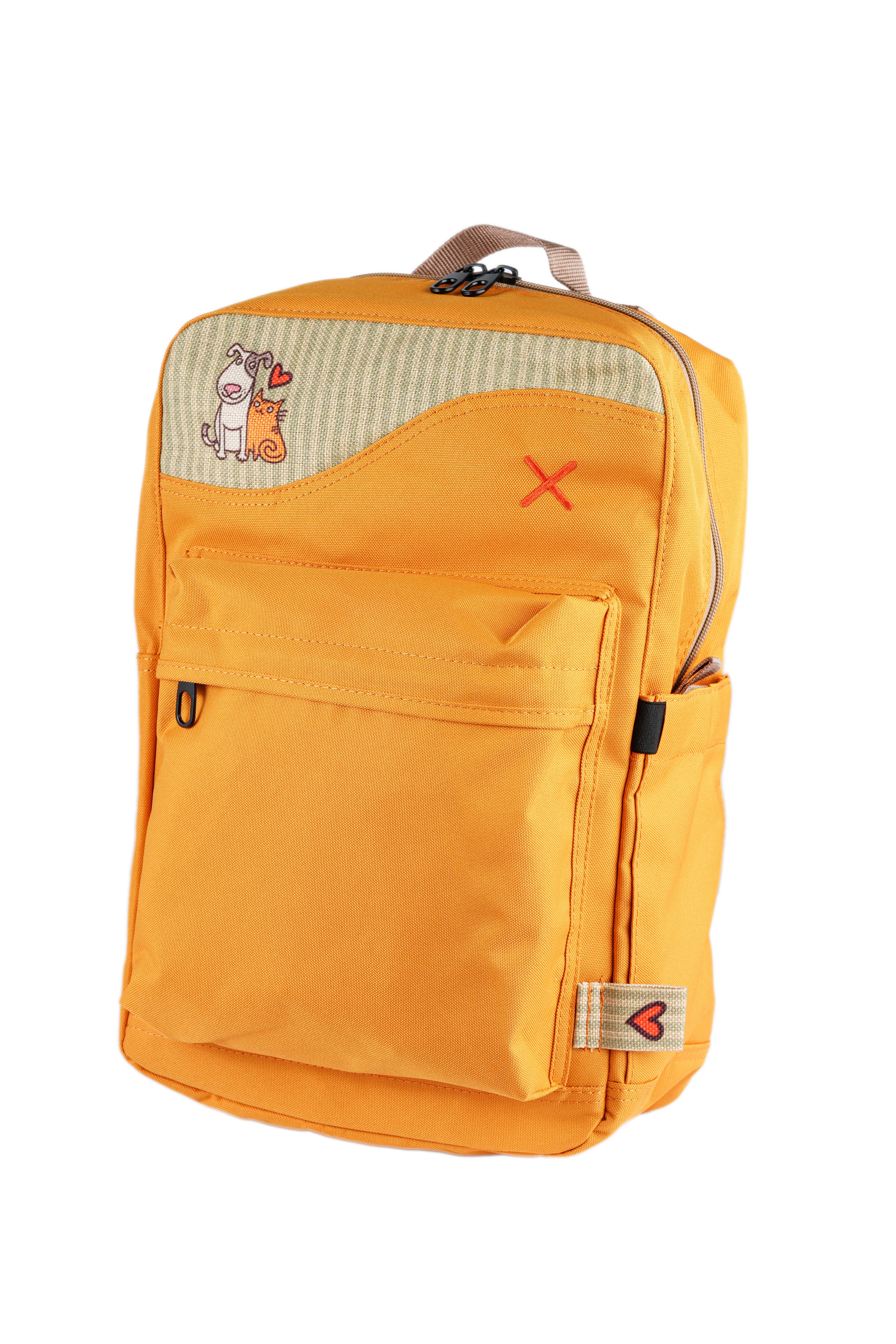 Sarı Kedi & Köpek Desenli Kanvas Unisex Sırt Çantası