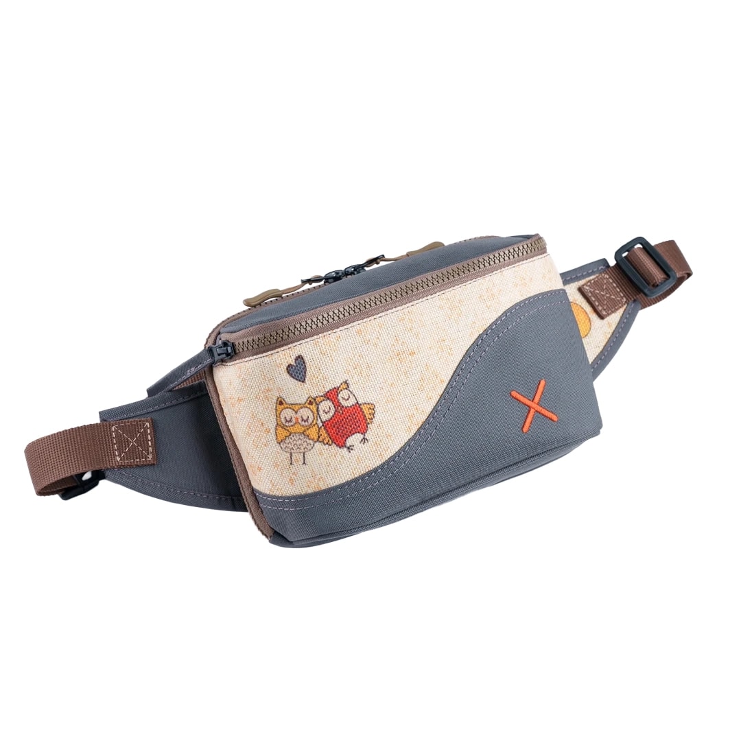 Baykuş Baskılı Kanvas Unisex Göğüs ve Bel Çantası