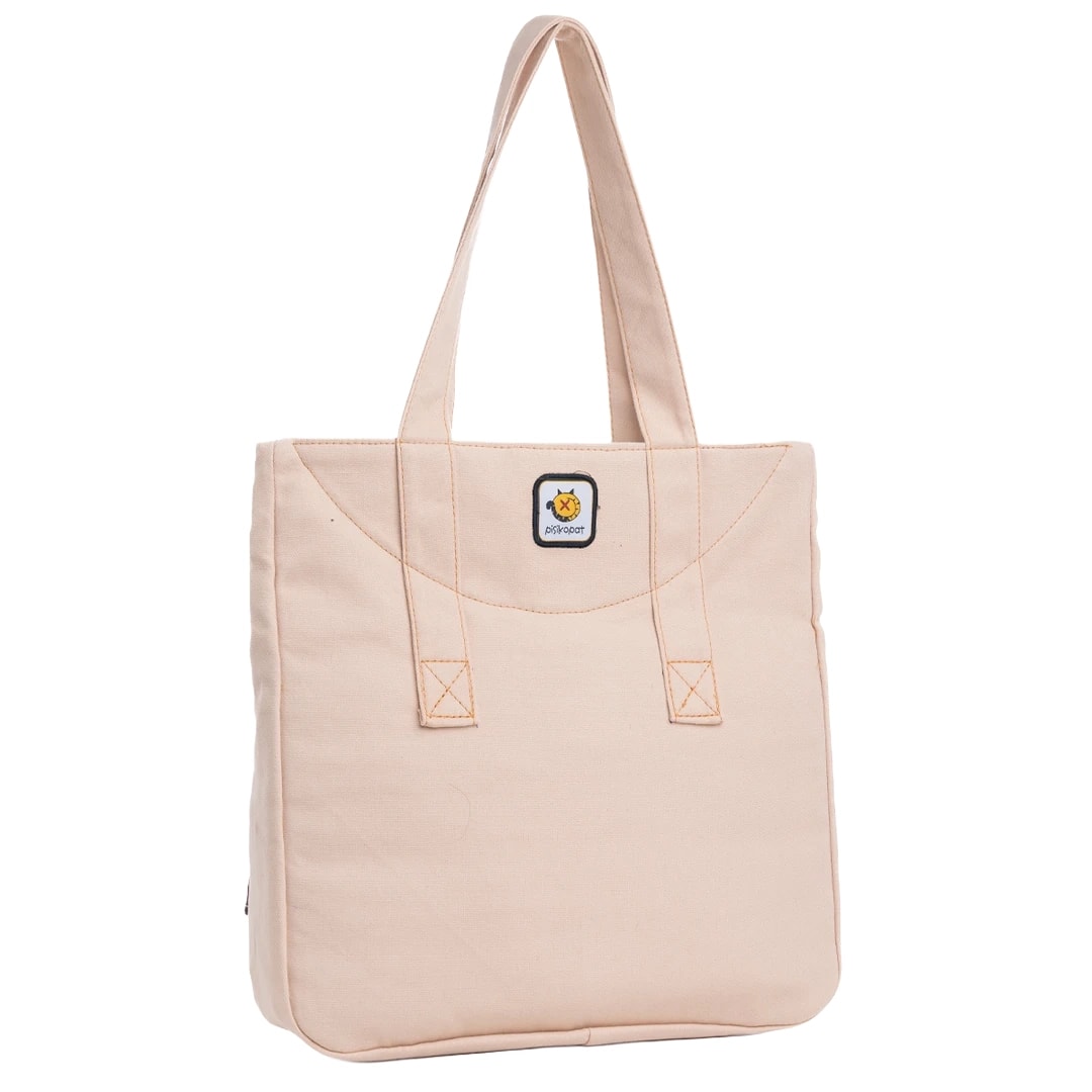 Krem Fil Desenli Canvas Kumaş Omuz Çantası