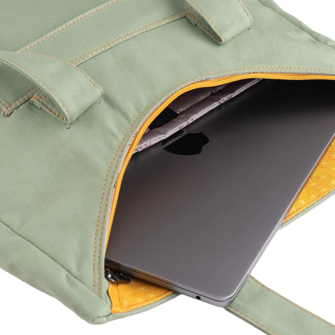 Su Yeşili Karga Desenli Canvas Kumaş Omuz Çantası