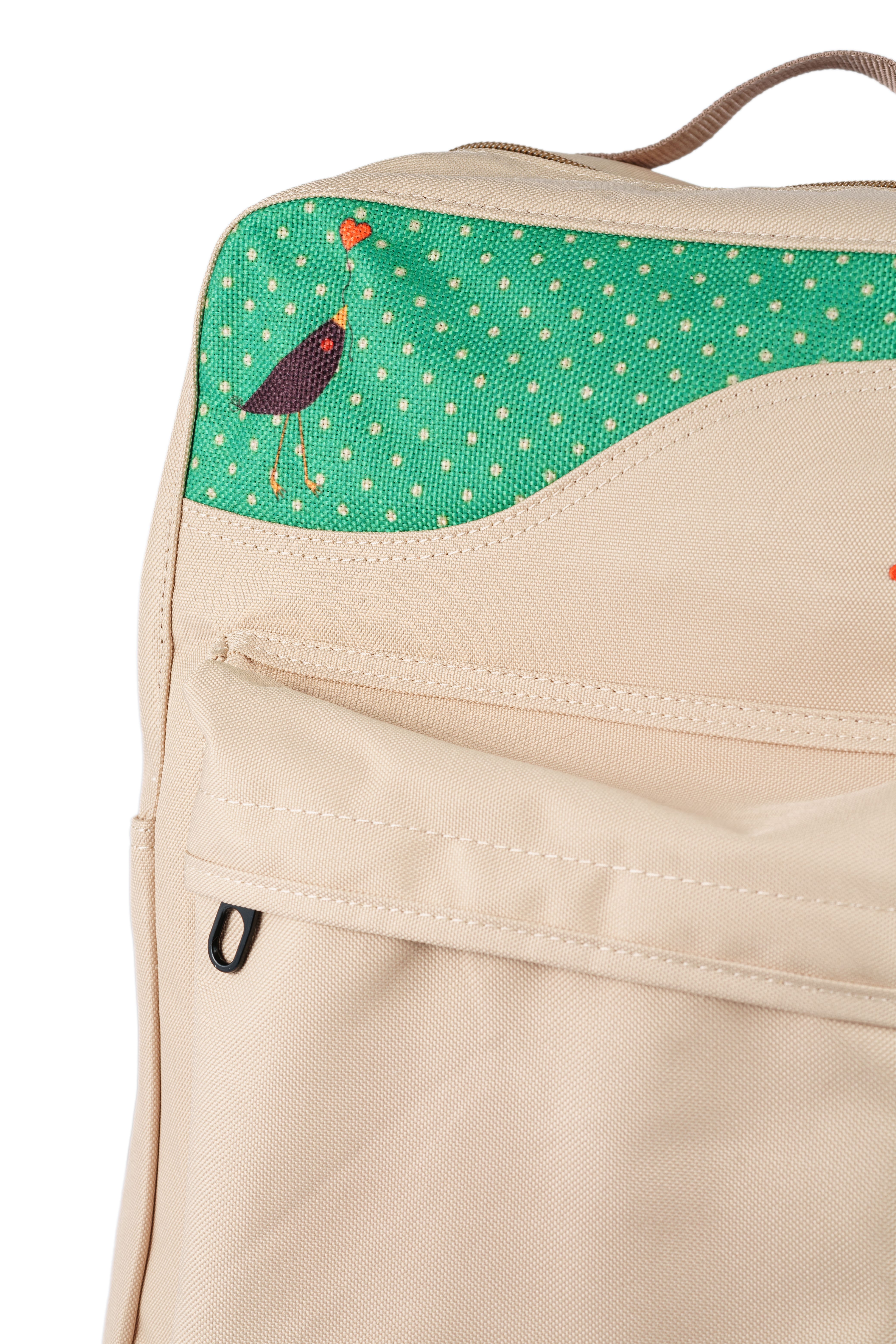 Krem Karga Desenli Desenli Kanvas Unisex Sırt Çantası