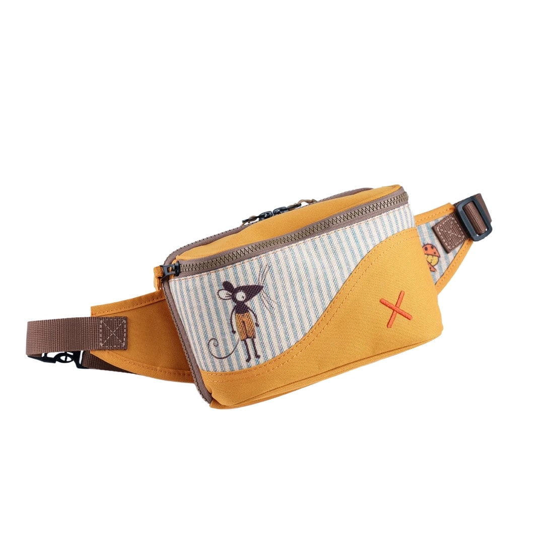 Sarı Fare Desenli Kanvas Unisex Göğüs ve Bel Çantası