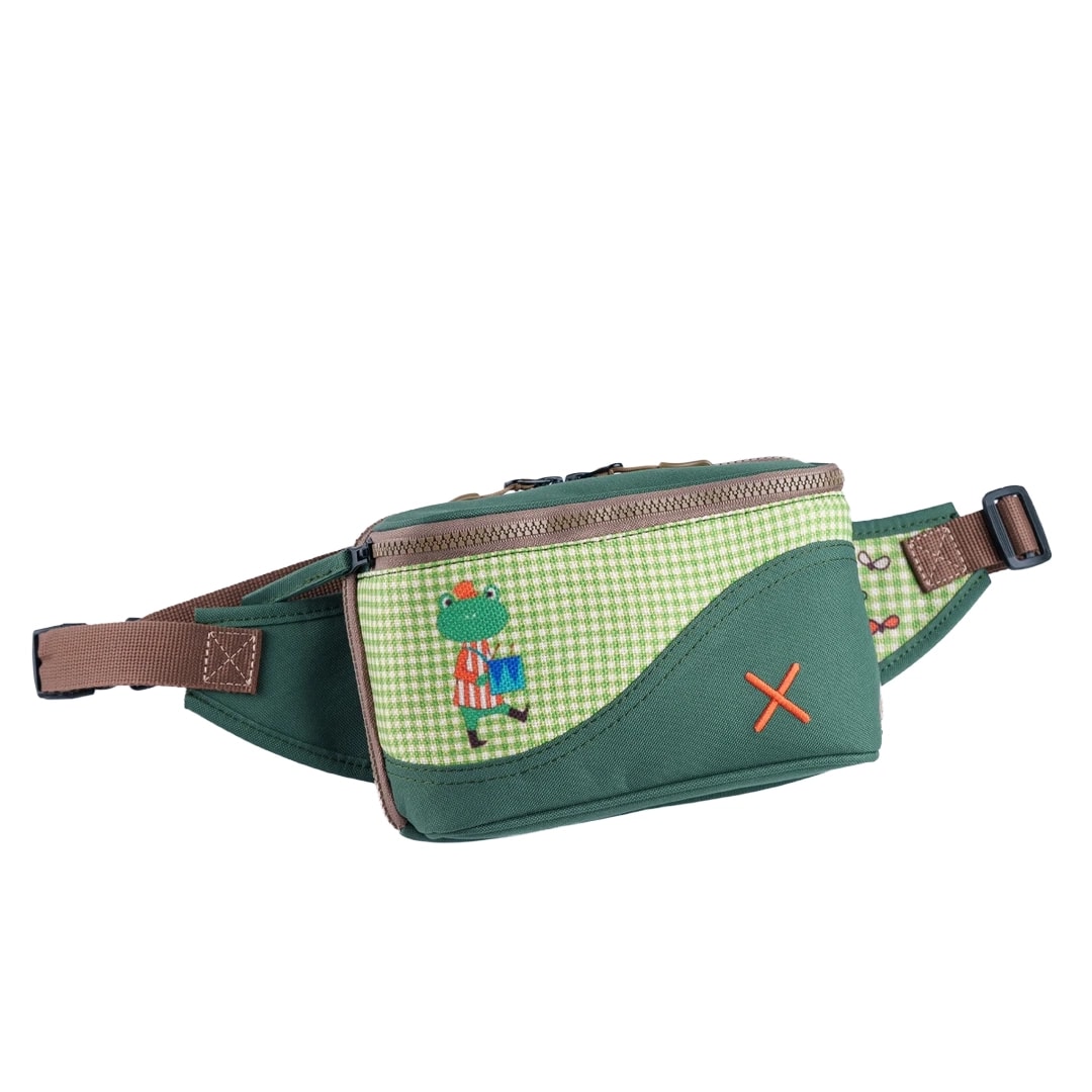 Yeşil Kurbağa Desenli Kanvas Unisex Göğüs ve Bel Çantası
