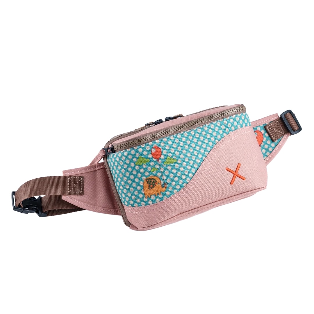 Pembe Fil Desenli Kanvas Unisex Göğüs ve Bel Çantası