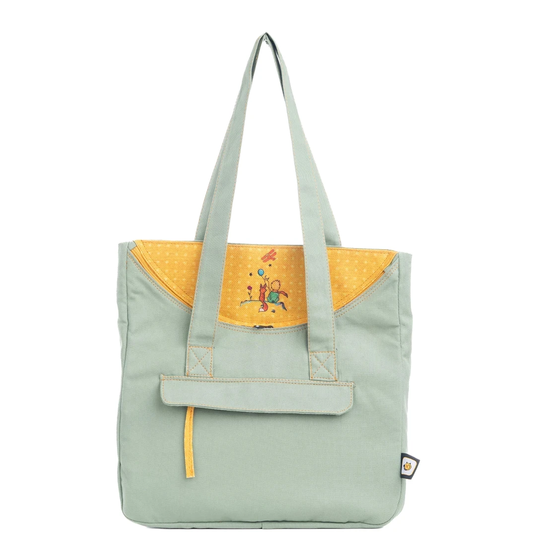 Su Yeşili Küçük Prens Desenli Canvas Kumaş Omuz Çantası