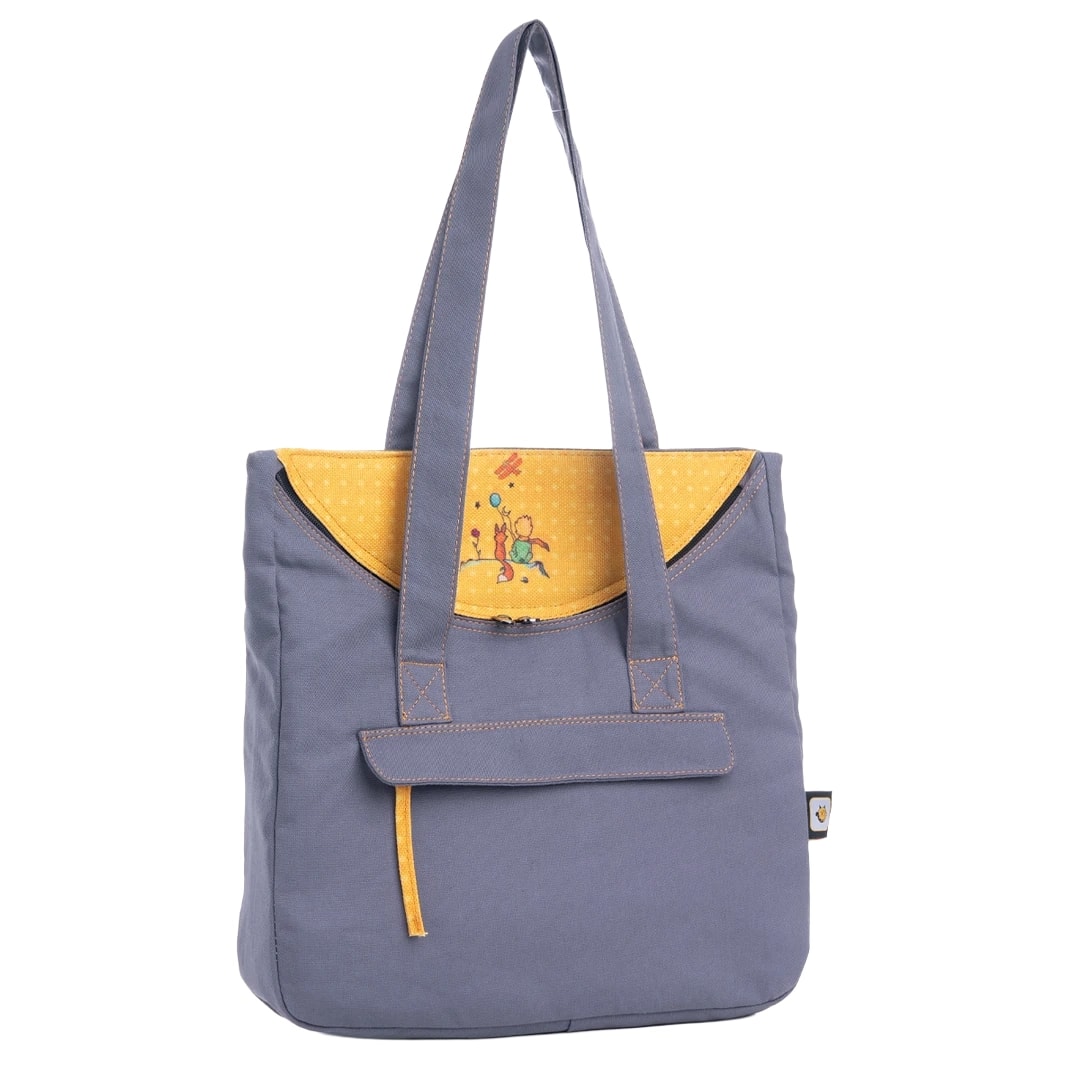 Gri Küçük Prens Desenli Canvas Kumaş Omuz Çantası