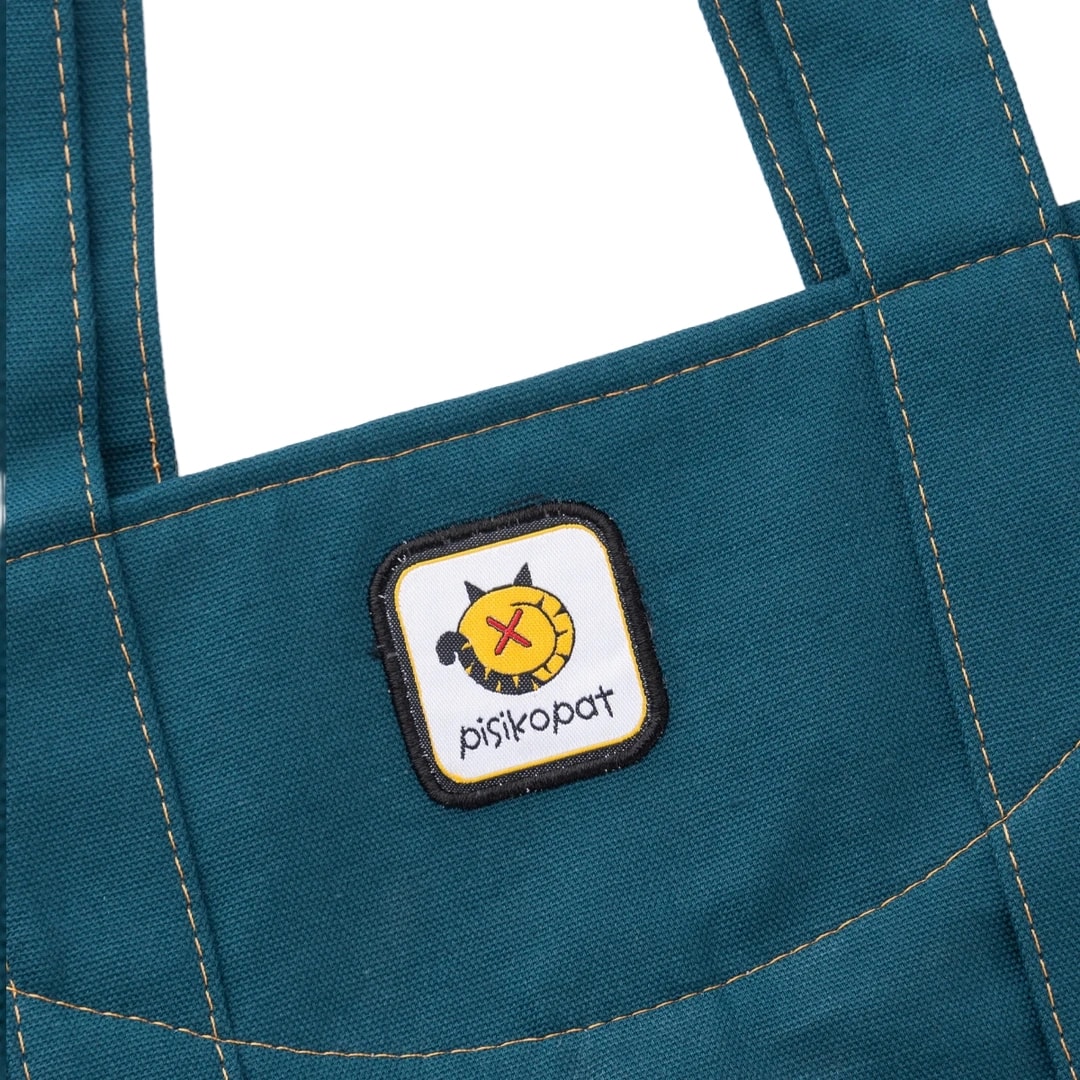 Petrol Mavisi Fil Desenli Canvas Kumaş Omuz Çantası