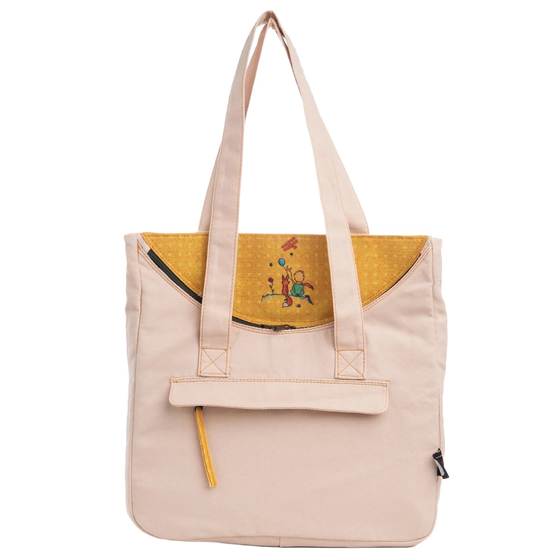Krem Küçük Prens Desenli Canvas Kumaş Omuz Çantası