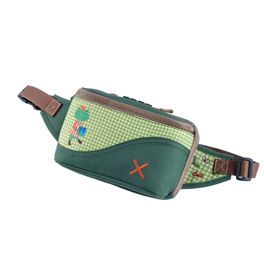 Yeşil Kurbağa Desenli Kanvas Unisex Göğüs ve Bel Çantası