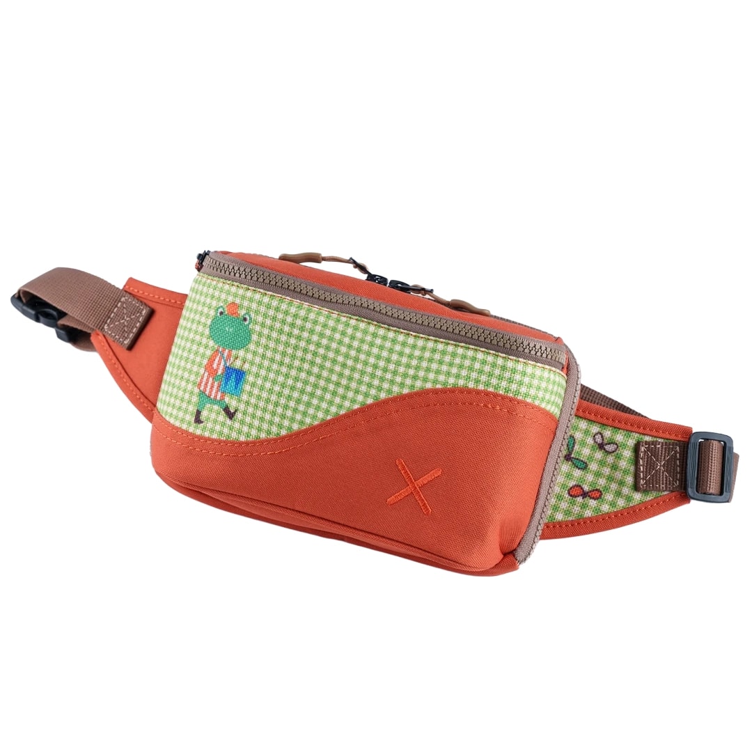Turuncu Kurbağa Desenli Kanvas Unisex Göğüs ve Bel Çantası