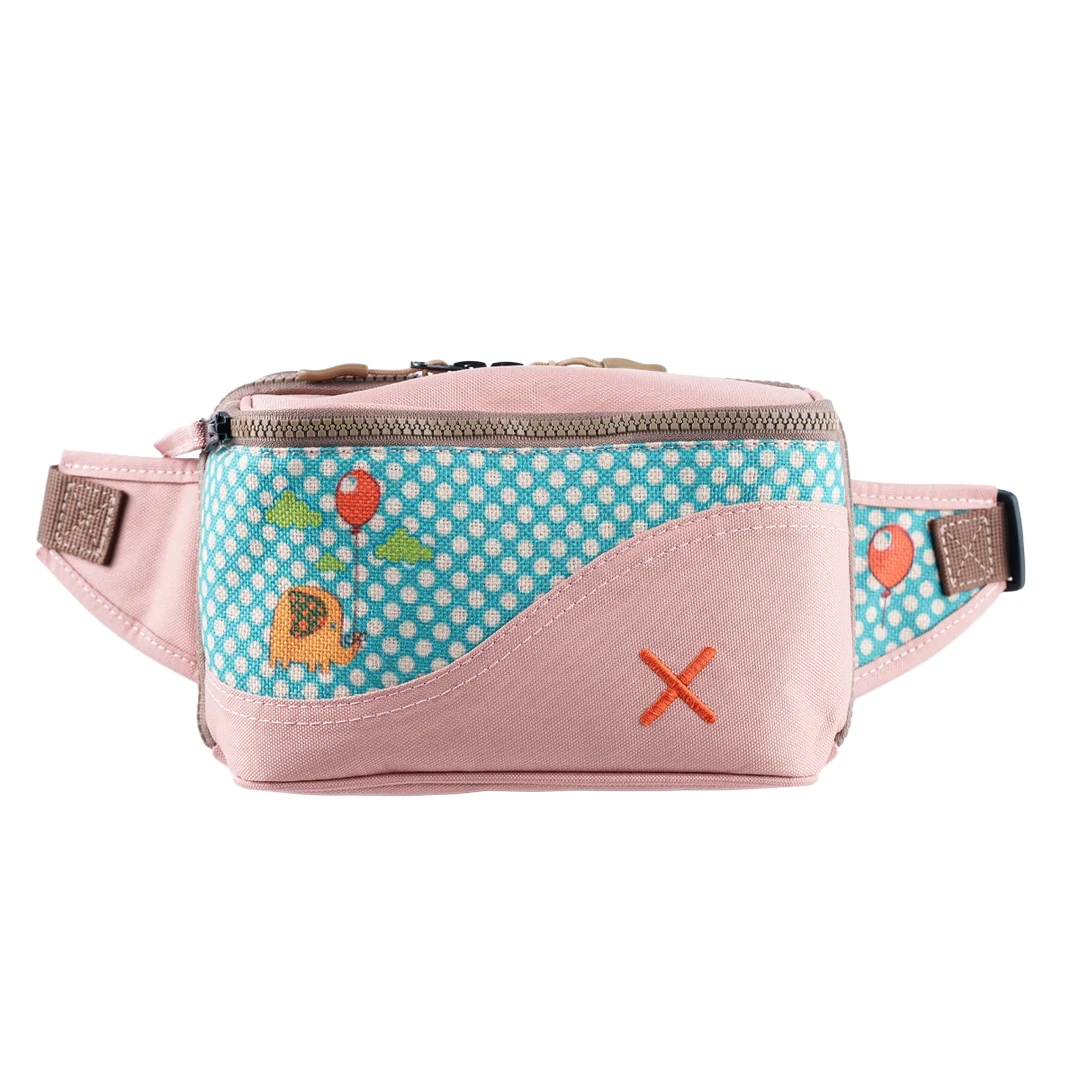 Pembe Fil Desenli Kanvas Unisex Göğüs ve Bel Çantası