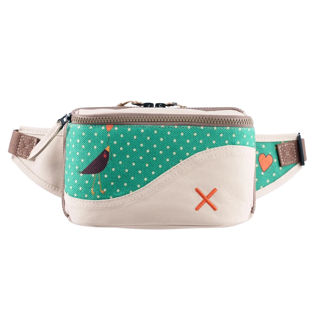 Krem Rengi Karga Desenli Kanvas Unisex Göğüs ve Bel Çantası