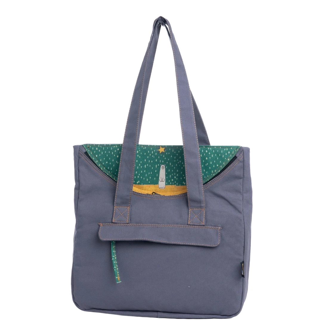 Gri Kutup Ayısı Desenli Canvas Kumaş Omuz Çantası