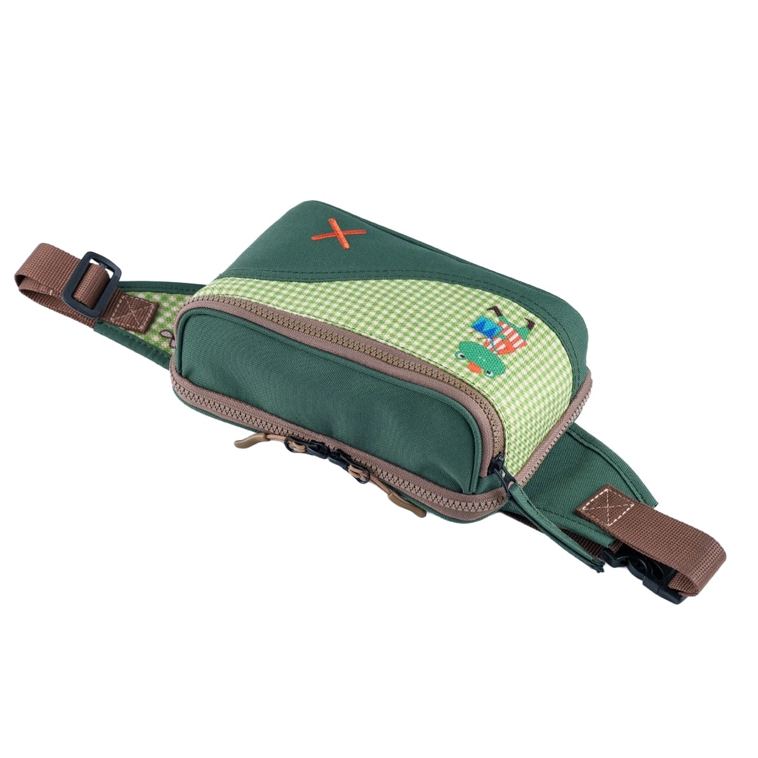 Yeşil Kurbağa Desenli Kanvas Unisex Göğüs ve Bel Çantası