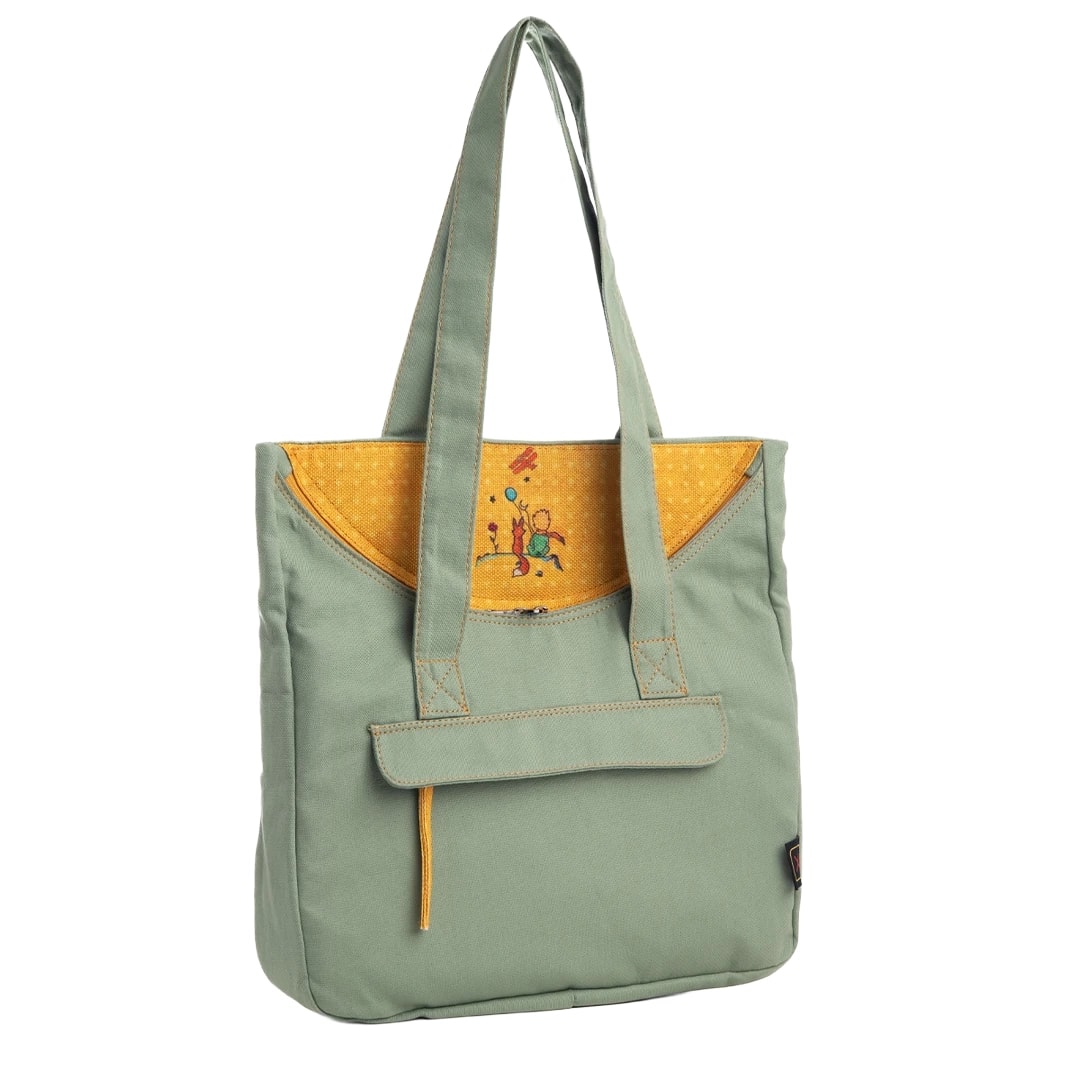 Su Yeşili Küçük Prens Desenli Canvas Kumaş Omuz Çantası