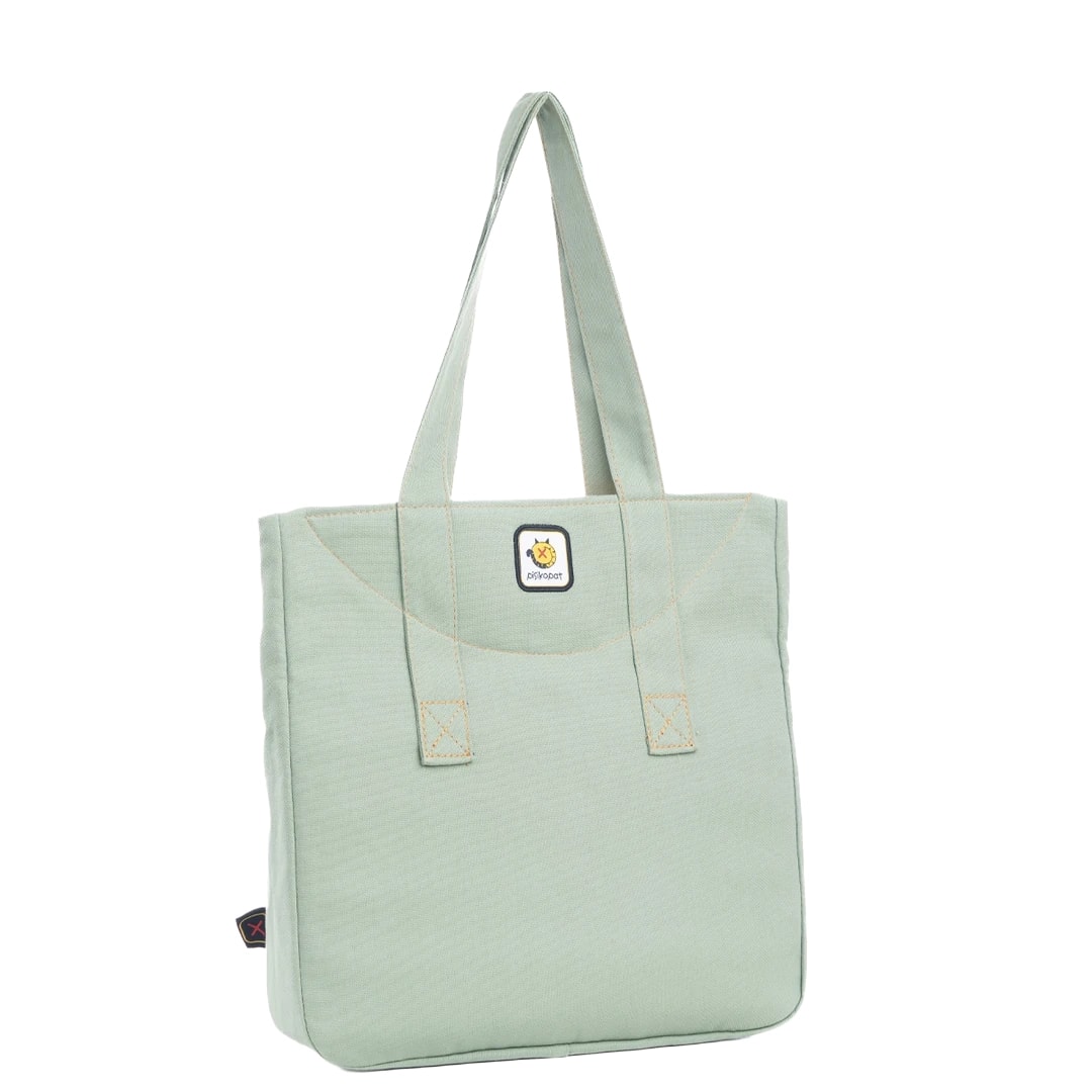 Su Yeşili Karga Desenli Canvas Kumaş Omuz Çantası