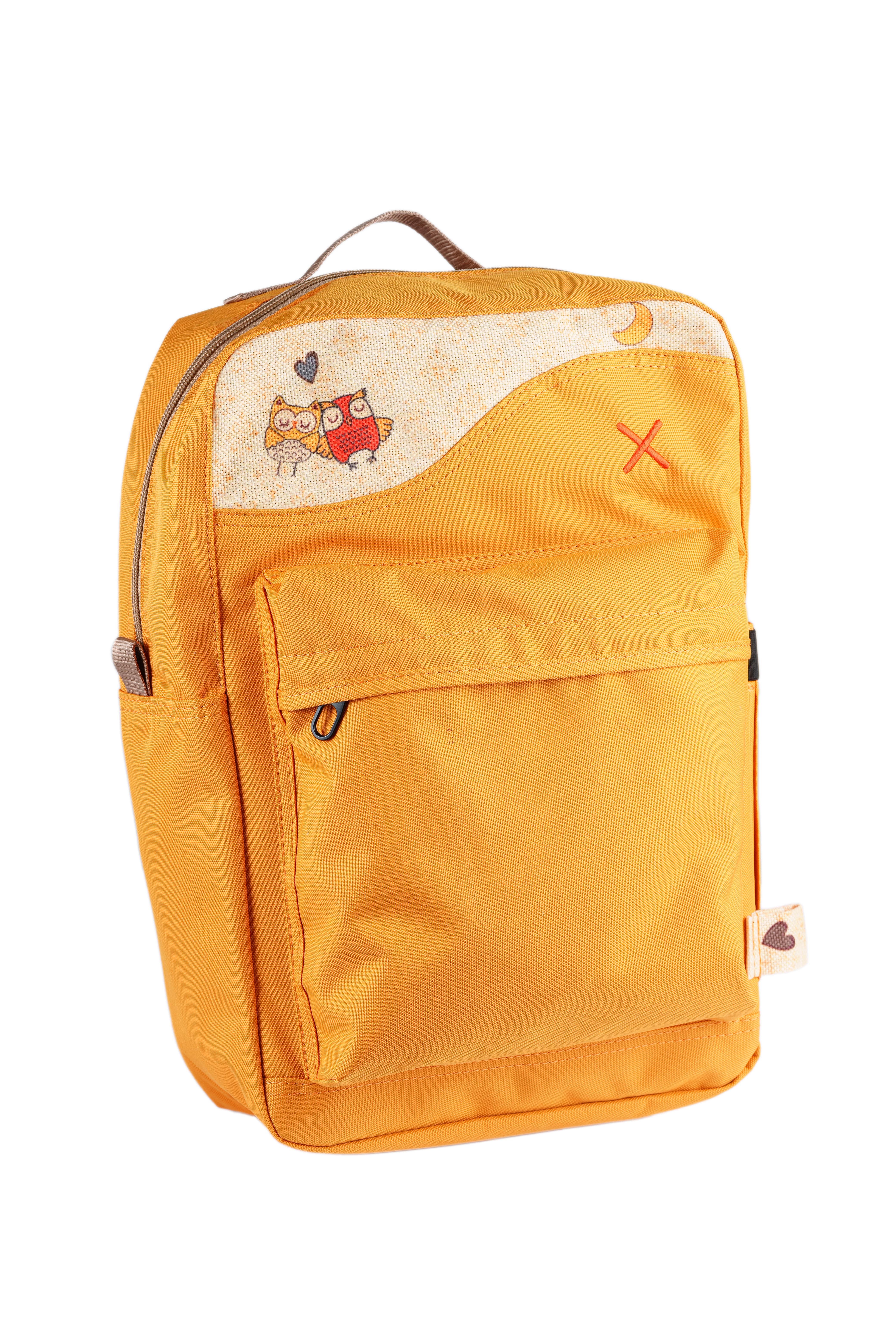 Sarı Baykuş Desenli Kanvas Unisex Sırt Çantası