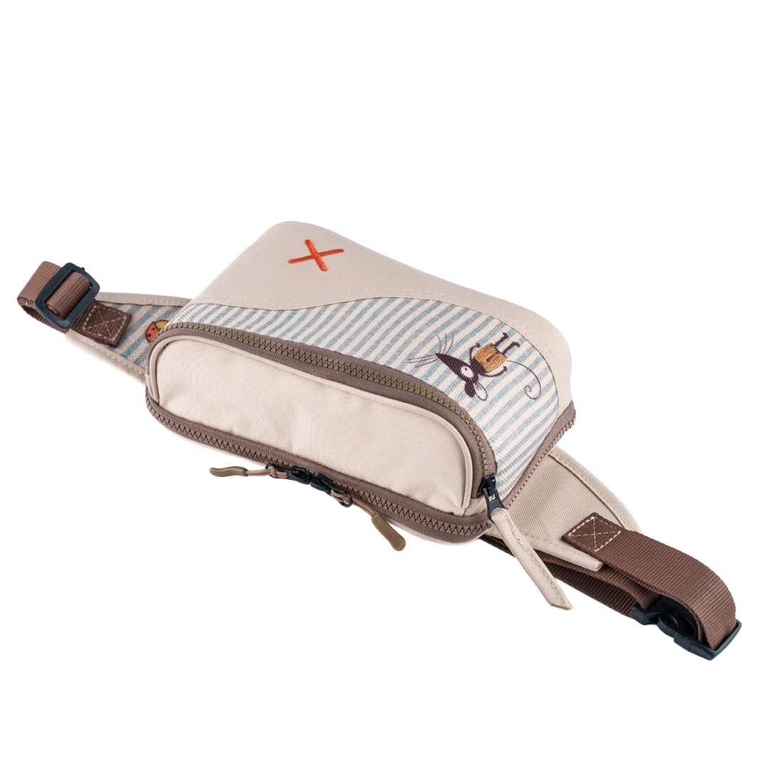 Krem Rengi Fare Desenli Kanvas Unisex Göğüs ve Bel Çantası