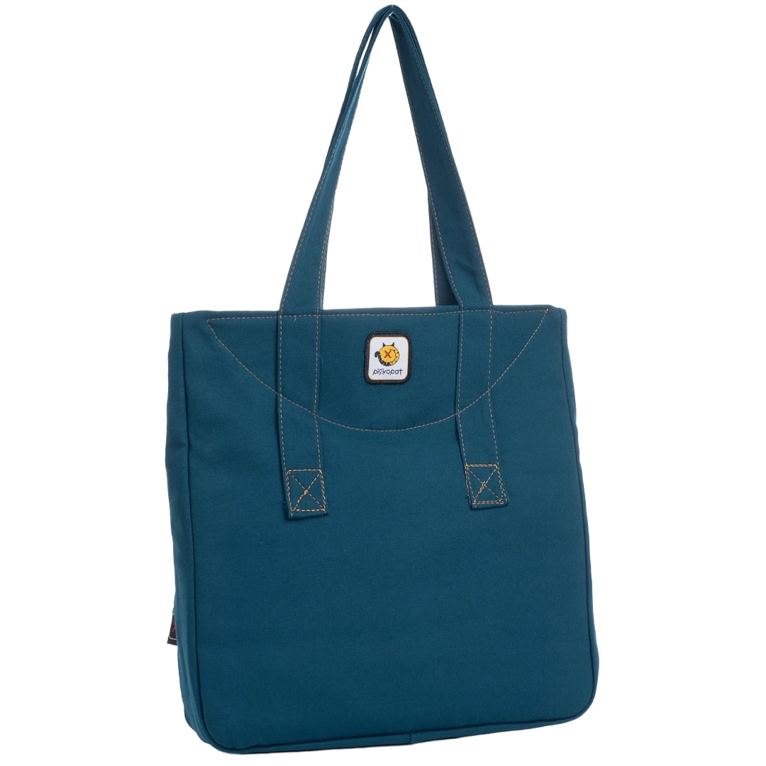 Petrol Mavisi Fare Desenli Canvas Kumaş Omuz Çantası