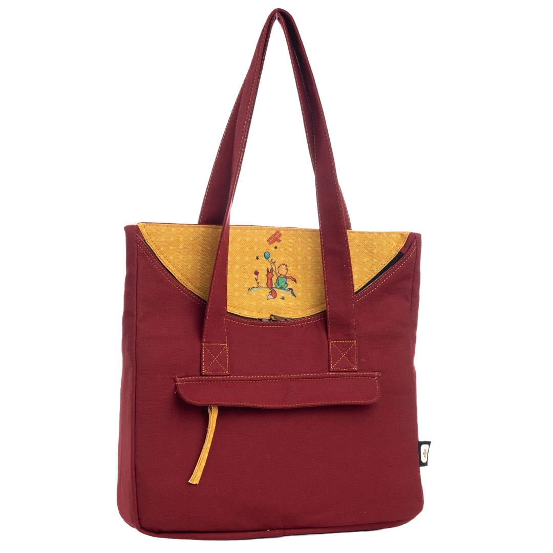 Bordo Küçük Prens Desenli Canvas Kumaş Omuz Çantası