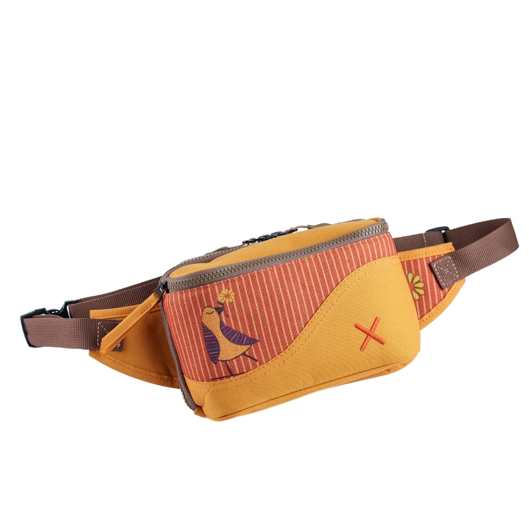 Sarı Kuş Desenli Kanvas Unisex Göğüs ve Bel Çantası