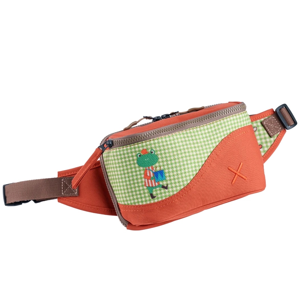 Turuncu Kurbağa Desenli Kanvas Unisex Göğüs ve Bel Çantası