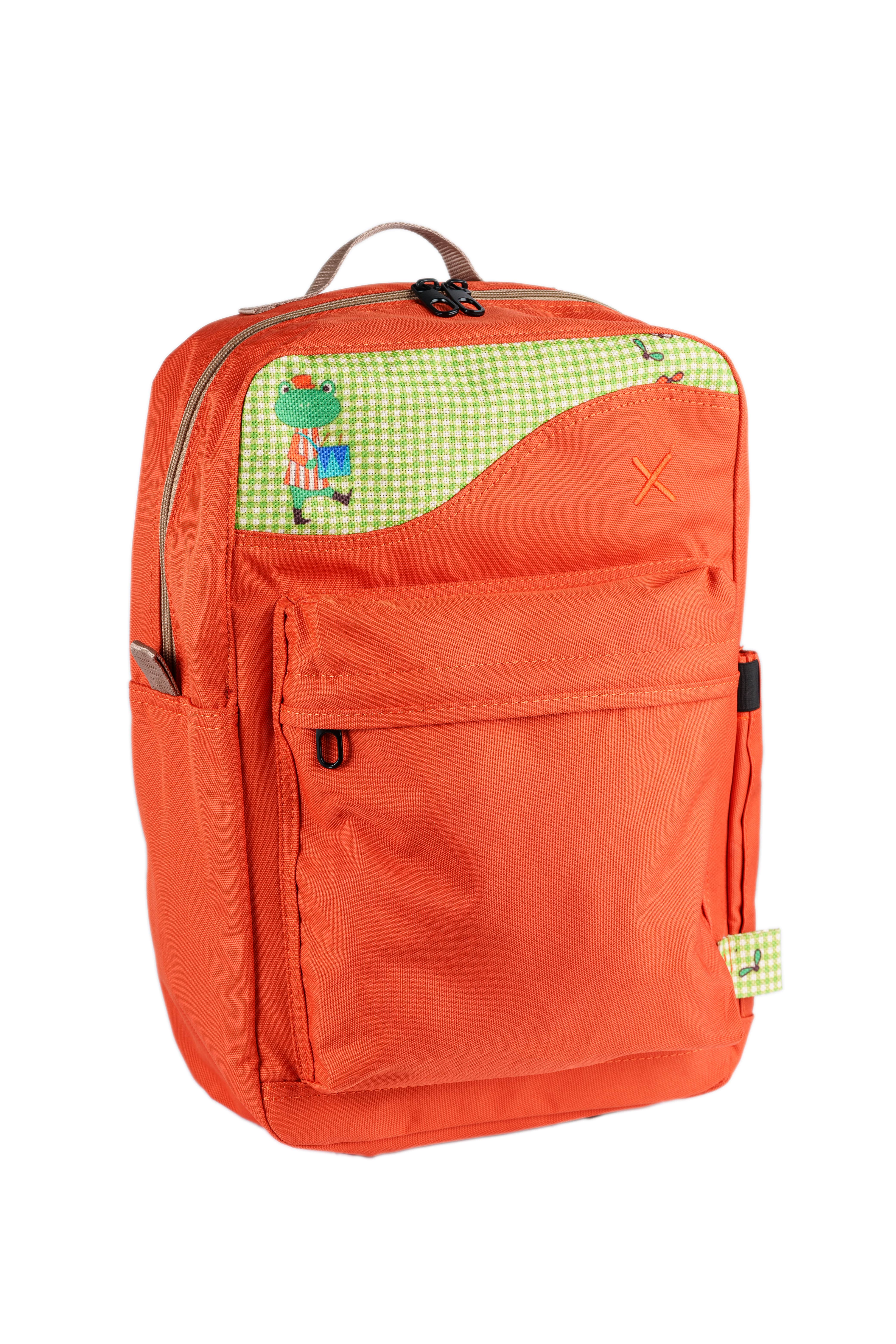 Turuncu Kurbağa Desenli Kanvas Unisex Sırt Çantası