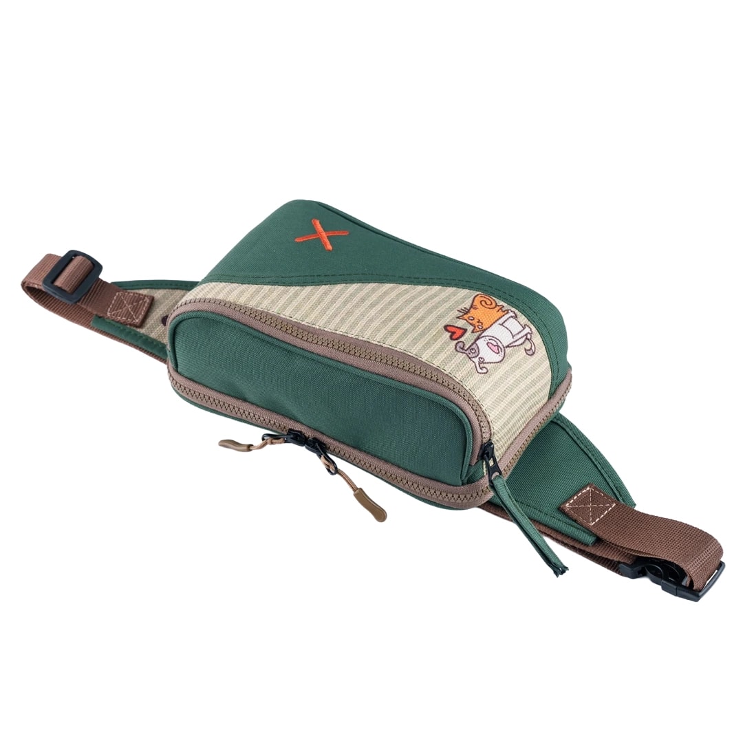 Yeşil Kedi & Köpek Desenli Kanvas Unisex Göğüs ve Bel Çantası