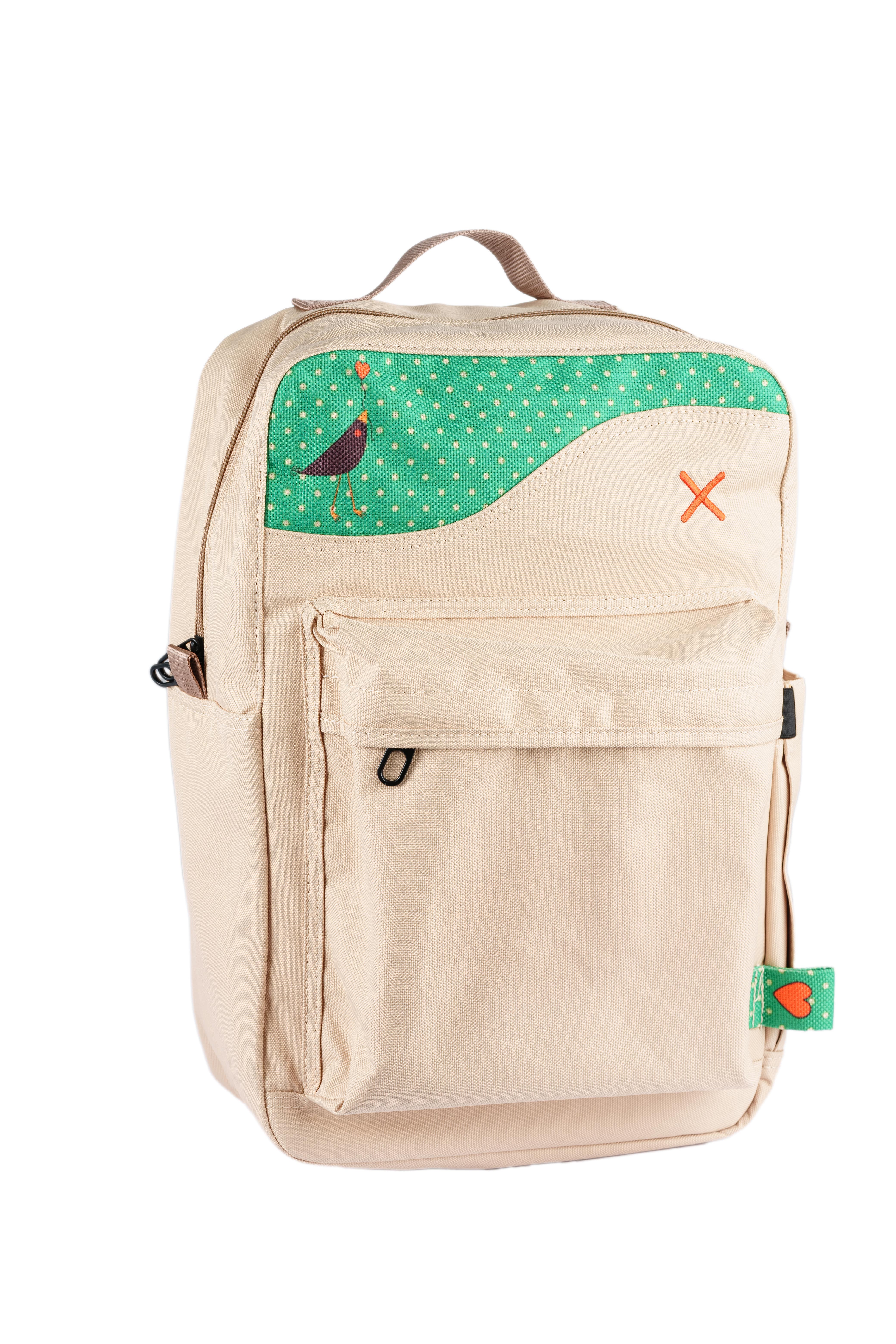 Krem Karga Desenli Desenli Kanvas Unisex Sırt Çantası