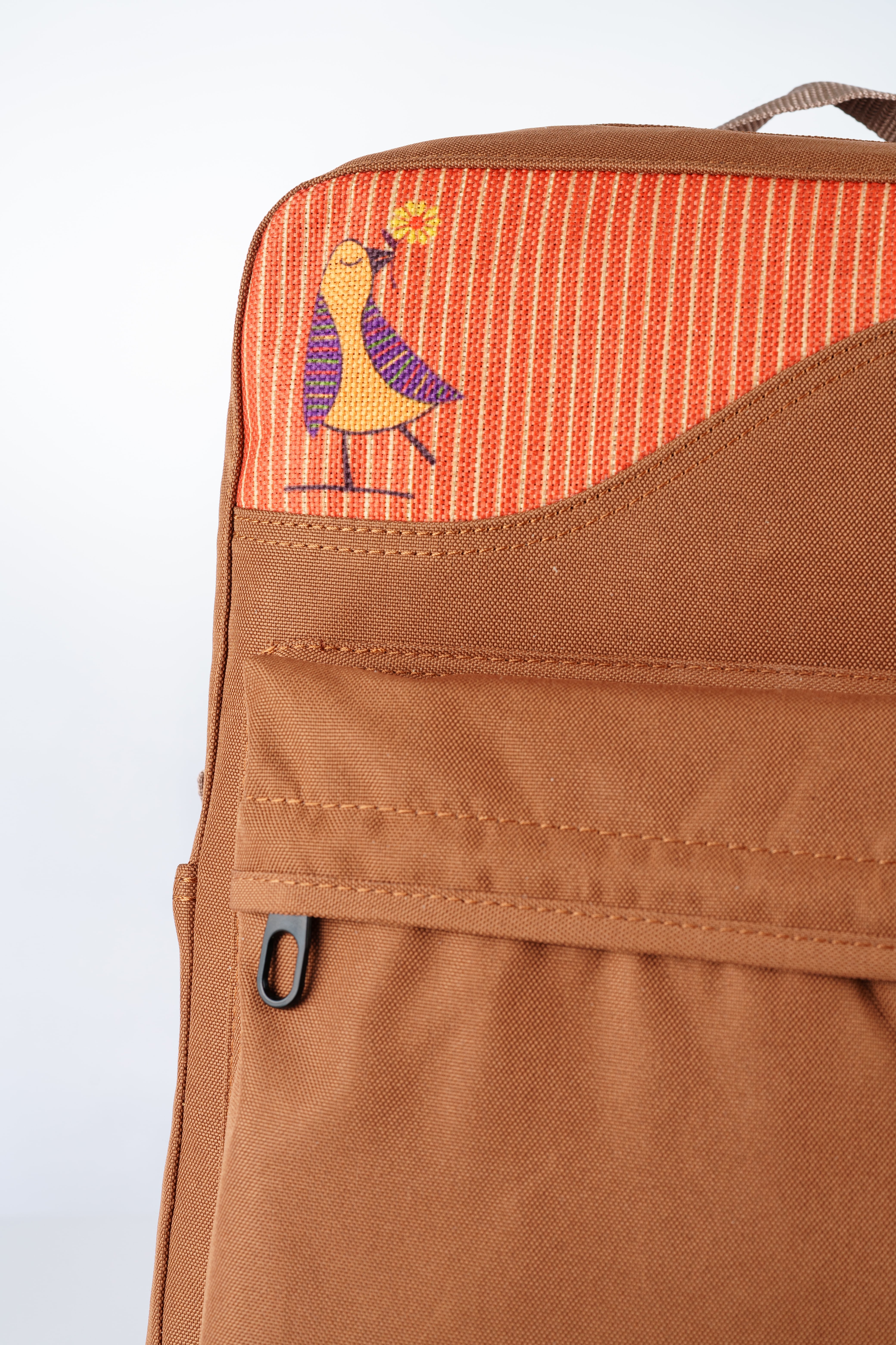 Kahverengi Kuş Desenli Kanvas Unisex Sırt Çantası