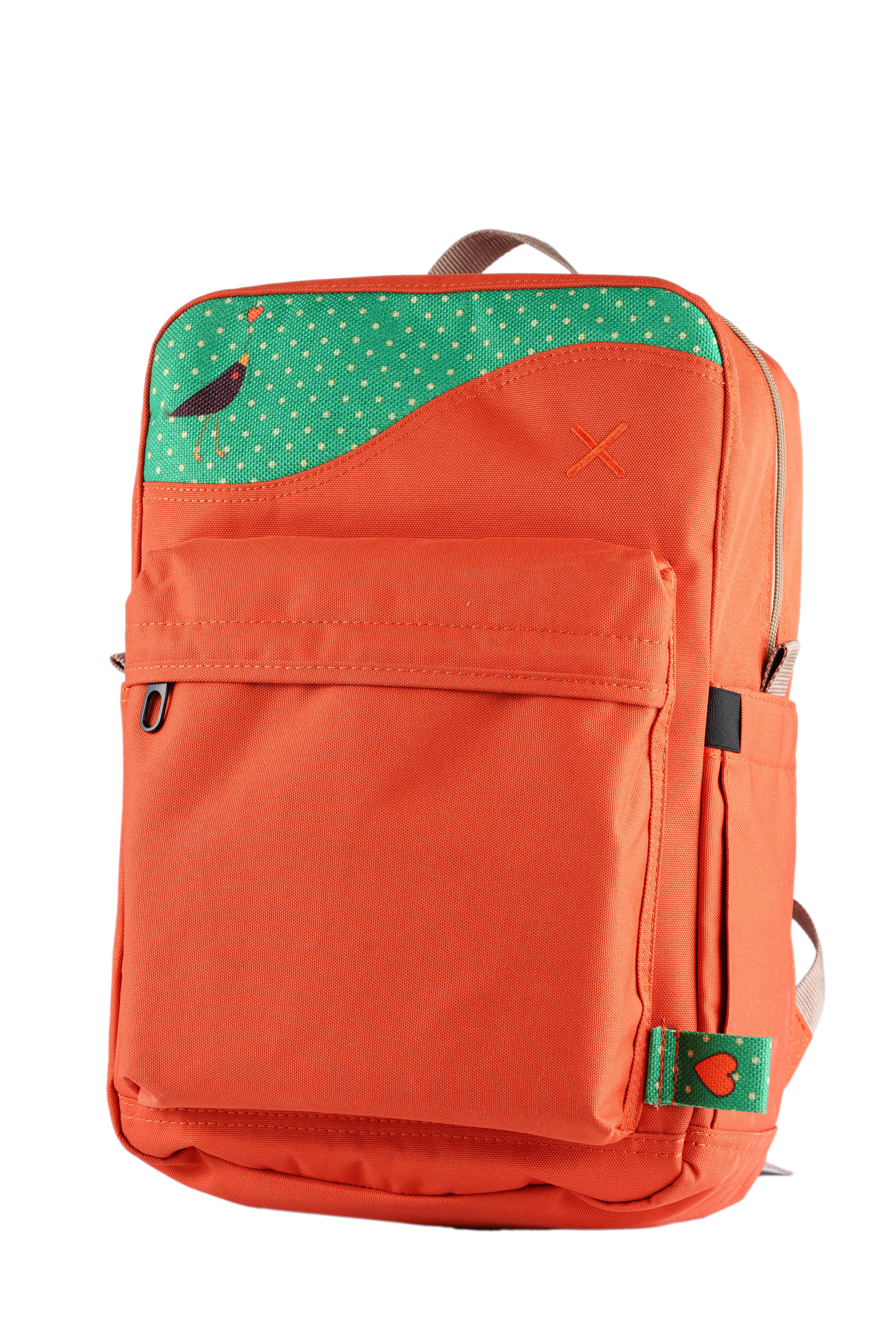 Turuncu Karga Desenli Kanvas Unisex Sırt Çantası