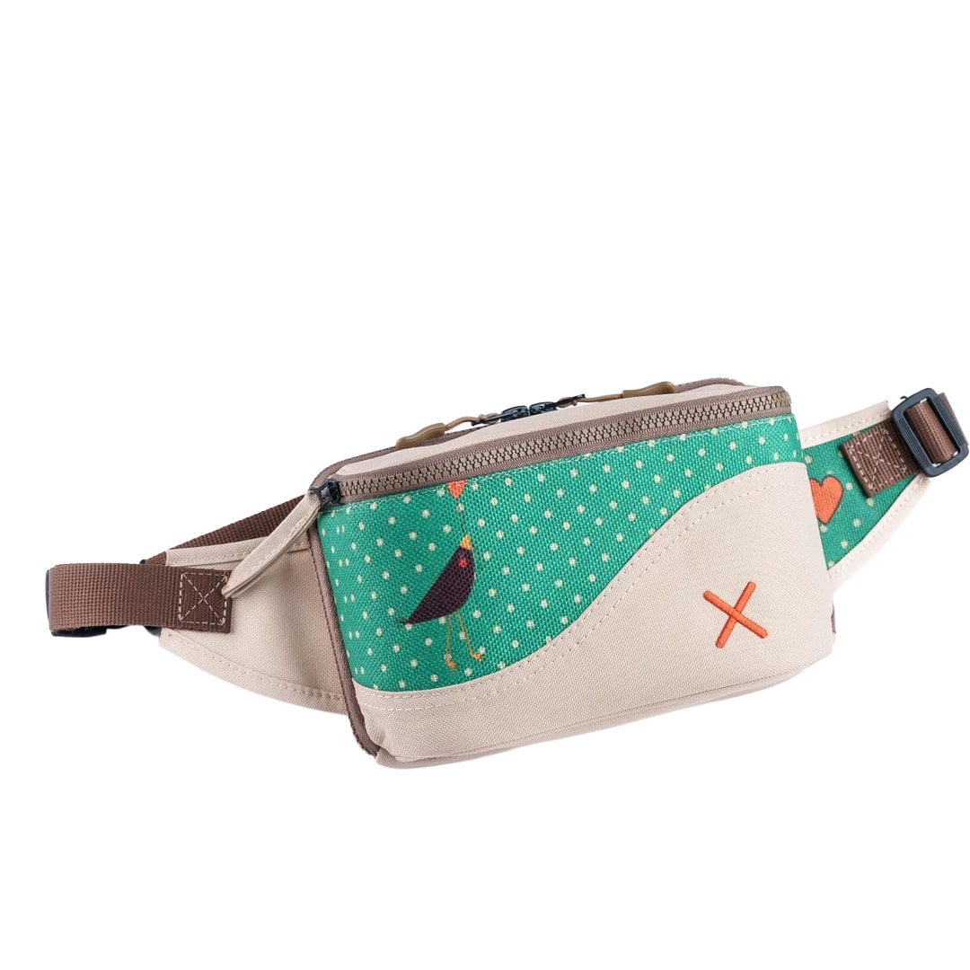 Krem Rengi Karga Desenli Kanvas Unisex Göğüs ve Bel Çantası