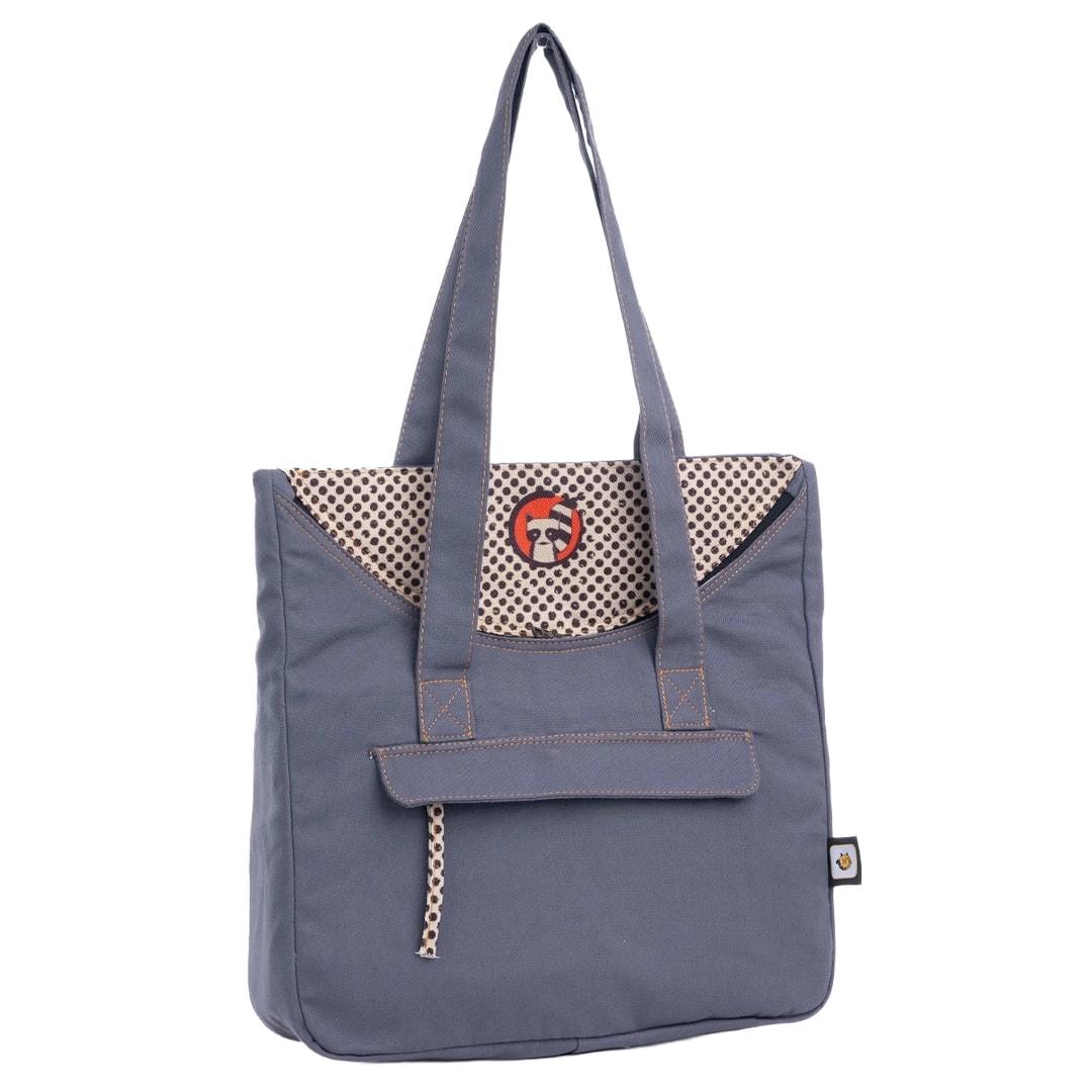 Gri Rakun Desenli Canvas Kumaş Omuz Çantası